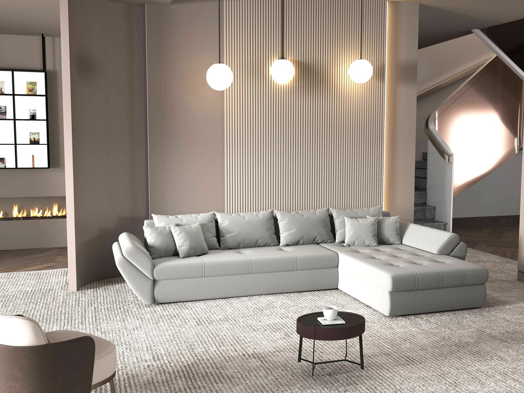 Colțar extensibil dumonde cu ladă de depozitare si sezut confortabil din spuma high-density, Loana XL Royal Antracit II 335x185 cm
