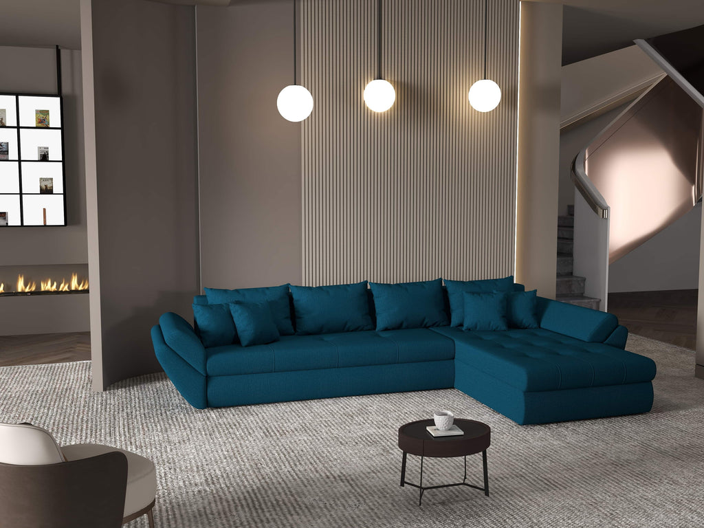 Colțar extensibil dumonde cu ladă de depozitare si sezut confortabil din spuma high-density, Loana XL Enjoy Petrol II 335x185 cm