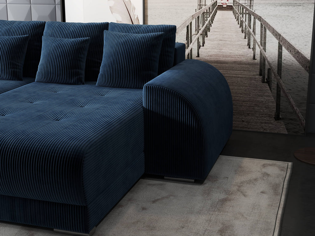 Colțar extensibil dumonde cu ladă de depozitare si sezut confortabil din spuma high-density, Verona Zoom Albastru II 290x185 cm