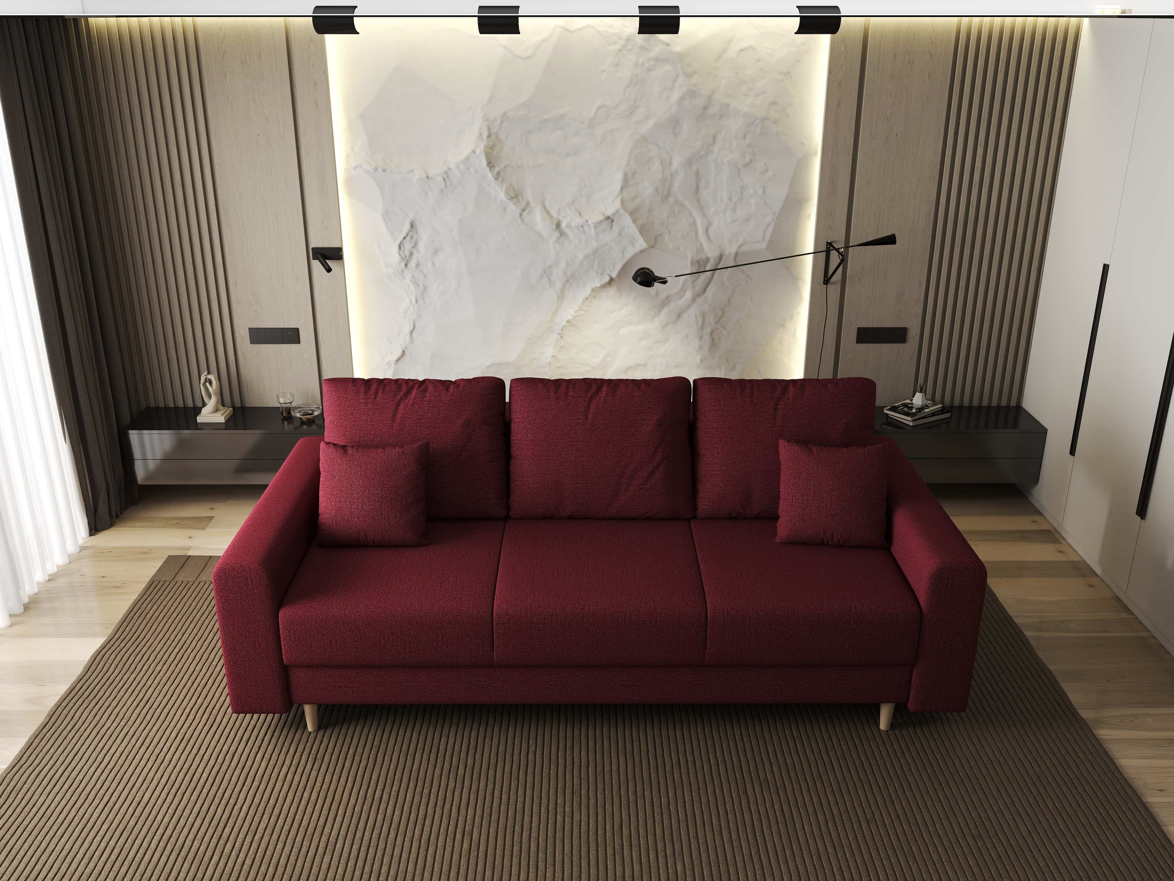 Canapea extensibilă dumonde cu ladă de depozitare si sezut confortabil din spuma high-density, Kronos Enjoy Rosu 210x100 cm