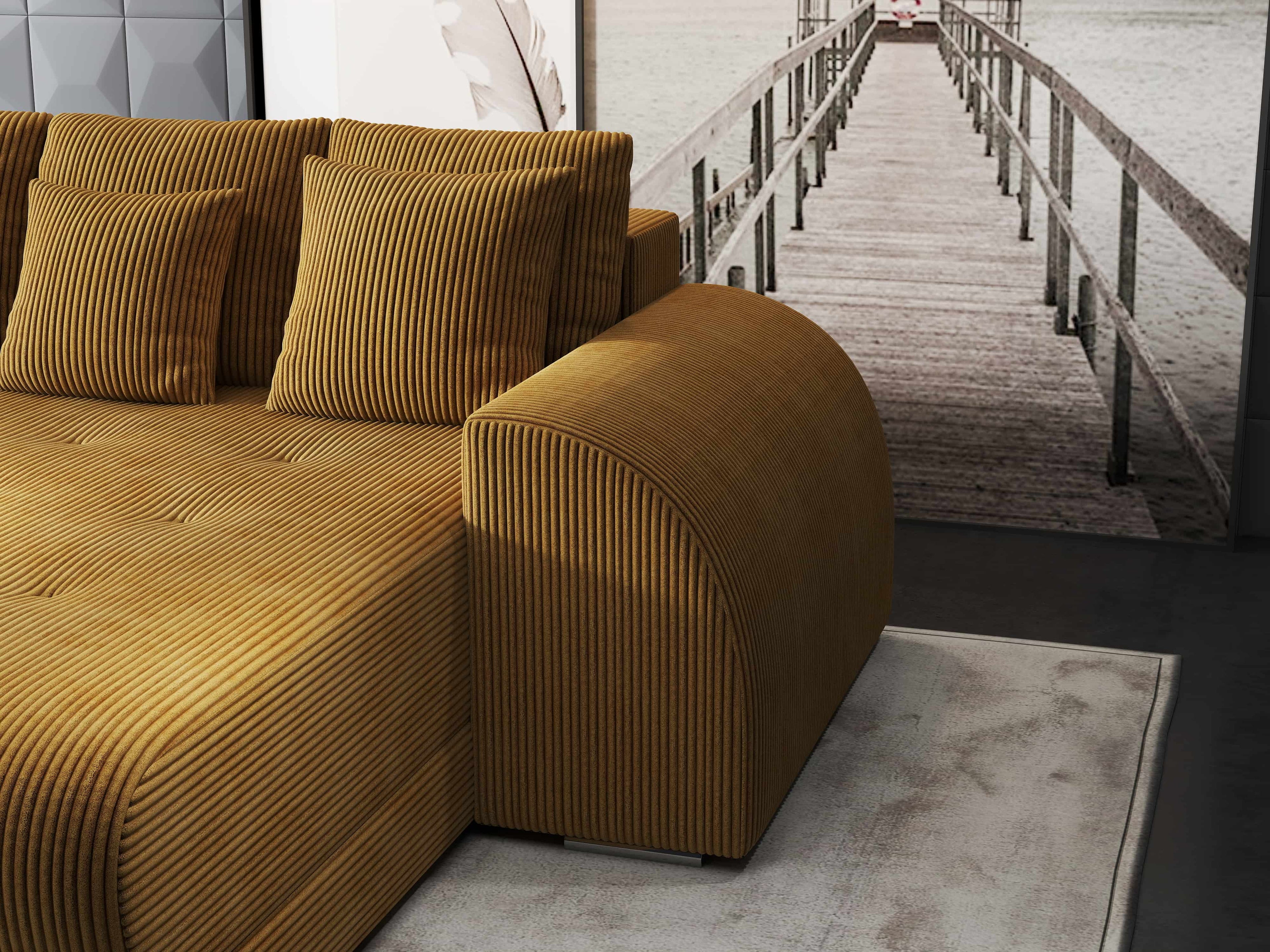 Colțar extensibil dumonde cu ladă de depozitare si sezut confortabil din spuma high-density, Verona Zoom Mustar II 290x185 cm