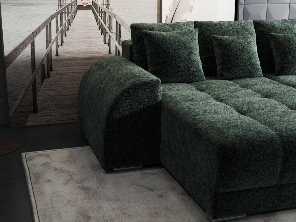Colțar extensibil dumonde cu ladă de depozitare si sezut confortabil din spuma high-density, Verona Euphoria Verde 290x185 cm