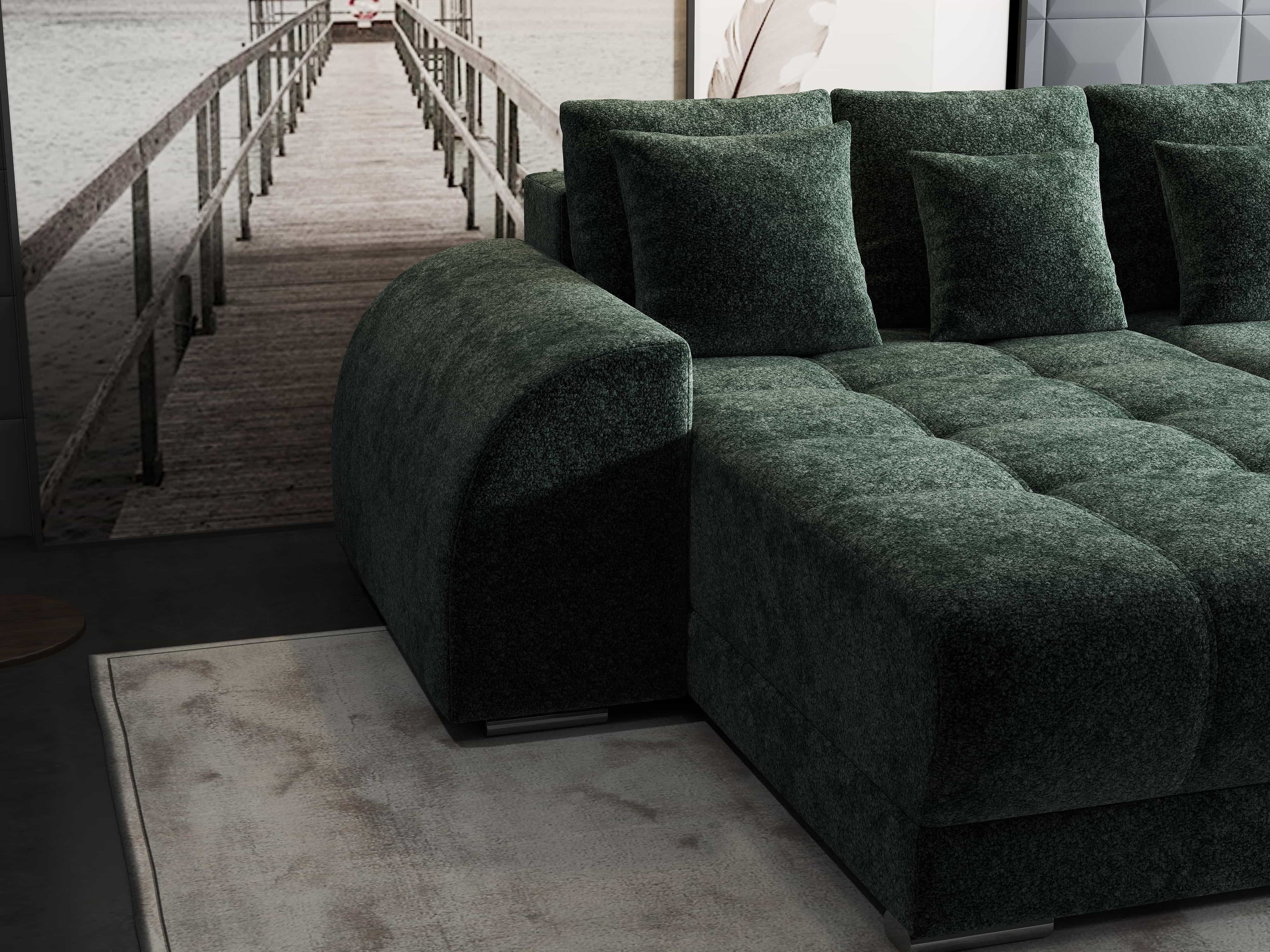 Colțar extensibil dumonde cu ladă de depozitare si sezut confortabil din spuma high-density, Verona Euphoria Verde 290x185 cm