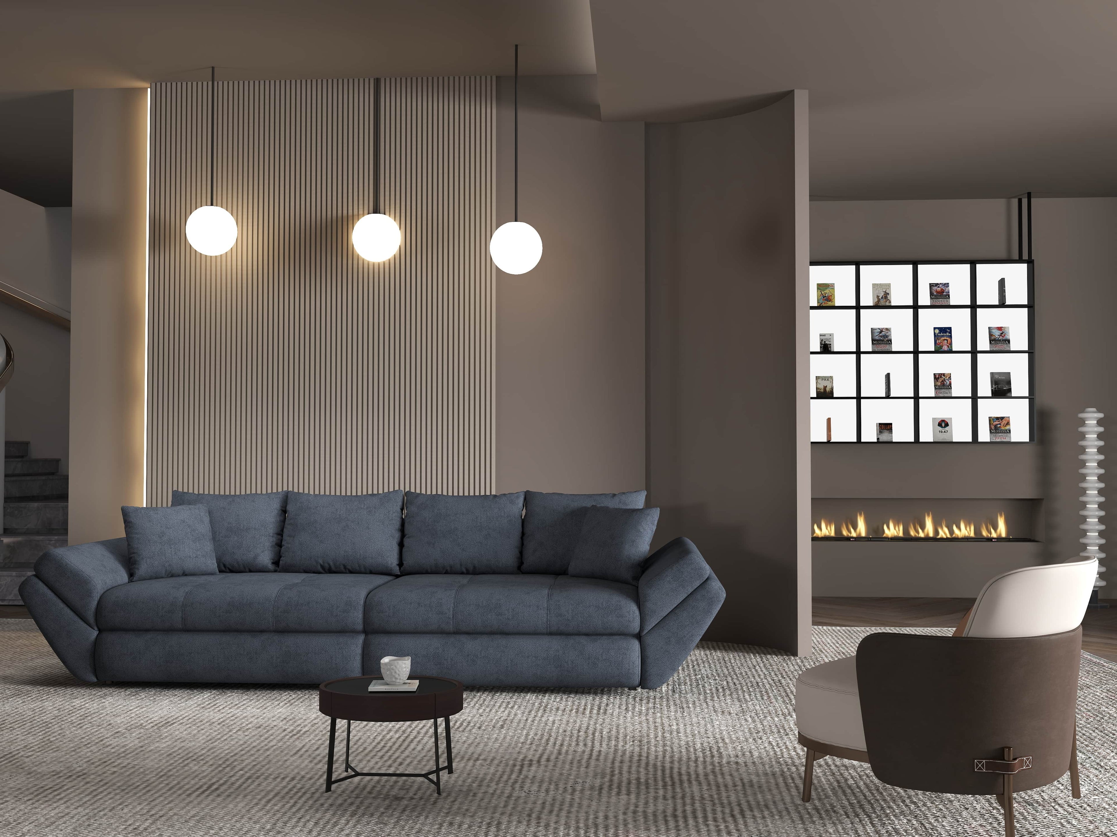Canapea extensibilă dumonde cu ladă de depozitare si sezut confortabil din spuma high-density, Loana Enjoy Antracit 300x100 cm
