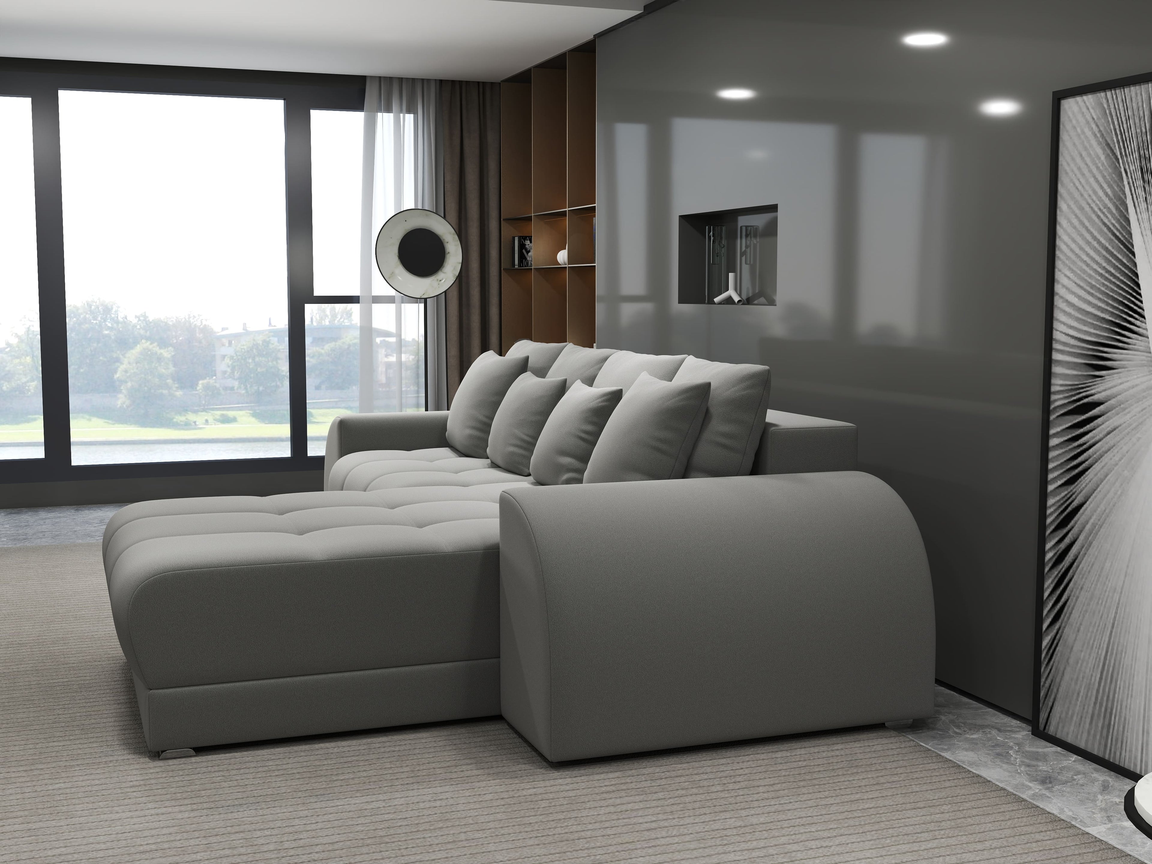 Colțar extensibil dumonde cu ladă de depozitare si sezut confortabil din spuma high-density, Verona Royal Gri II 290x185 cm