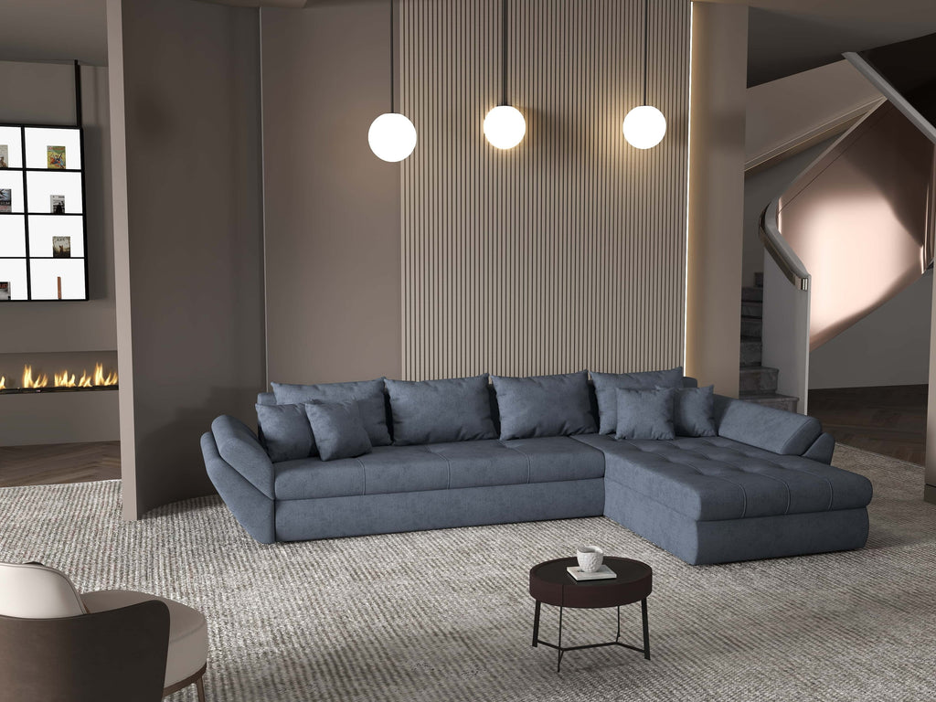 Colțar extensibil dumonde cu ladă de depozitare si sezut confortabil din spuma high-density, Loana XL Enjoy Antracit II 335x185 cm