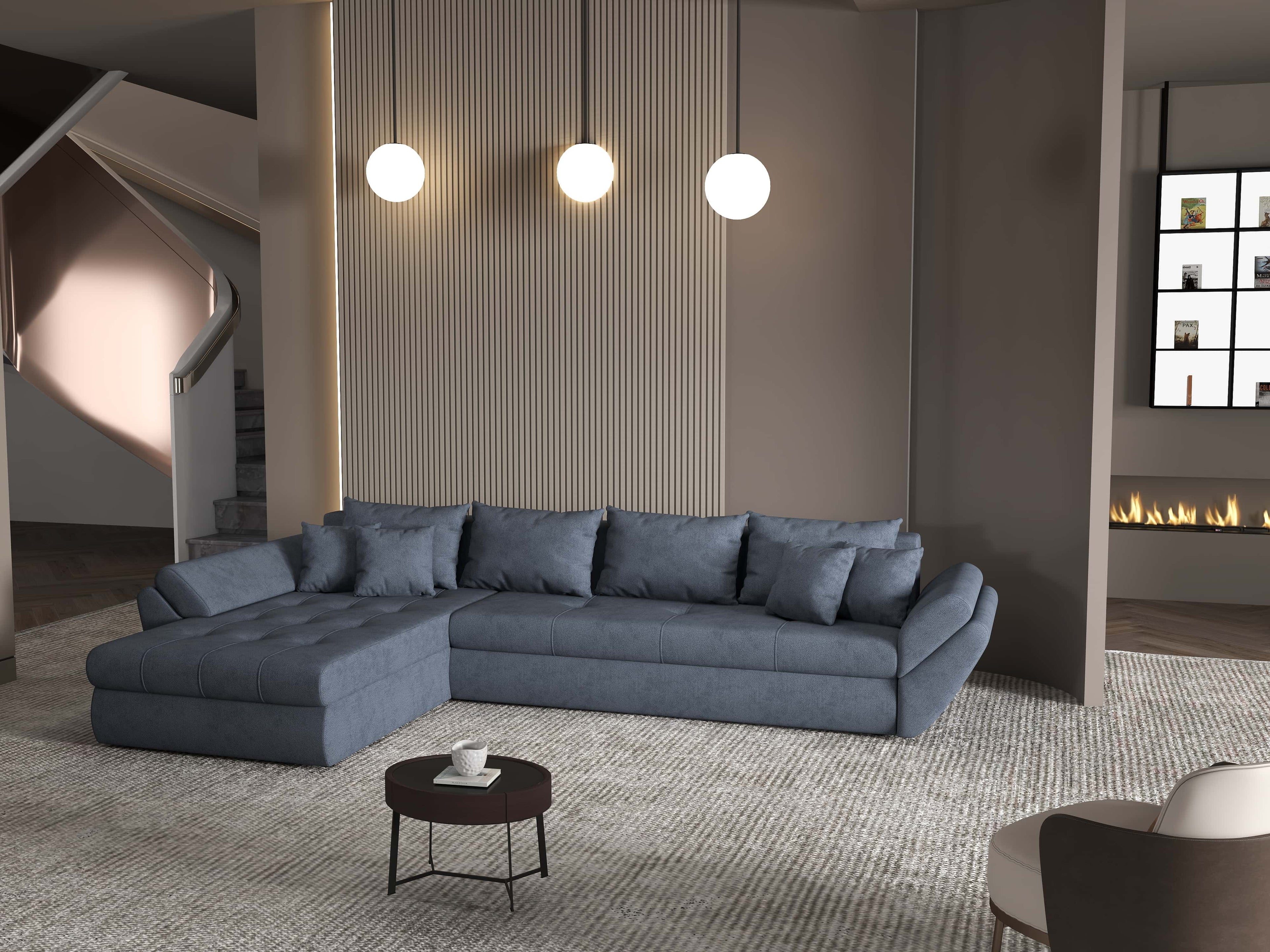 Colțar extensibil dumonde cu ladă de depozitare si sezut confortabil din spuma high-density, Loana XL Enjoy Antracit 335x185 cm