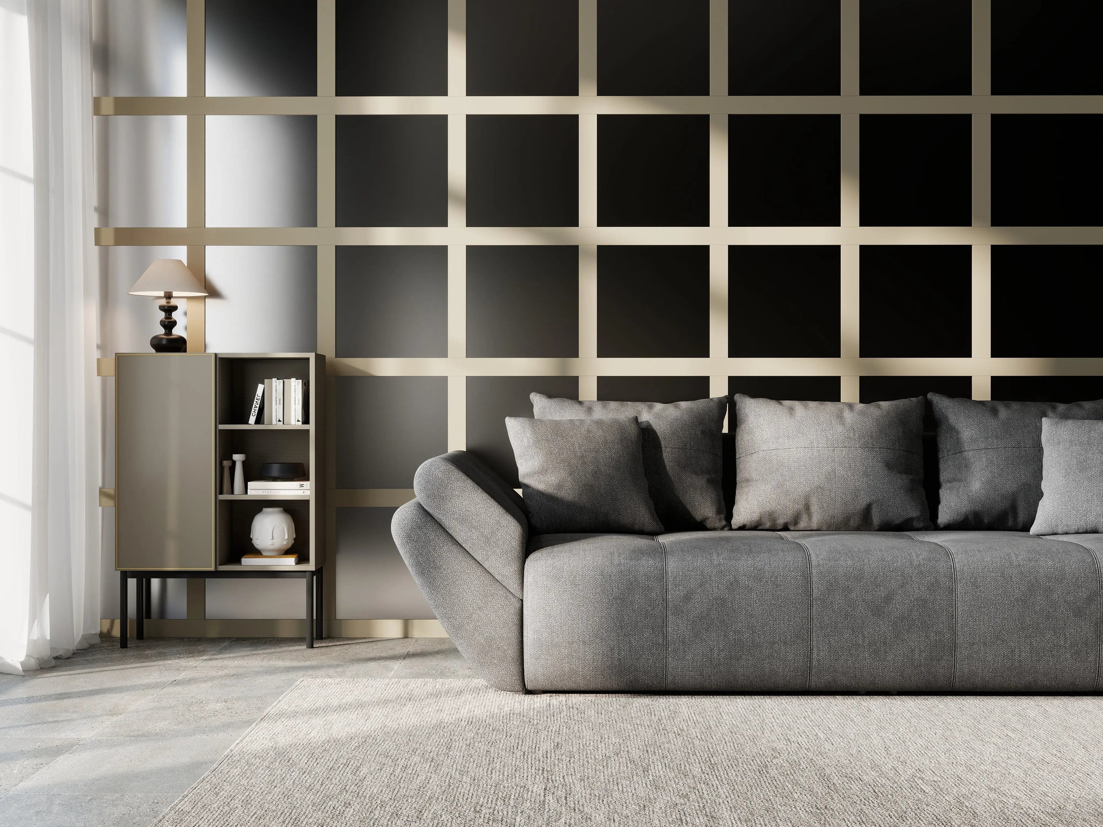 Canapea extensibilă dumonde cu ladă de depozitare si sezut confortabil din spuma high-density, Berlin Enjoy Kaki 250x100 cm
