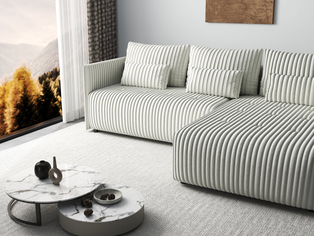 Colțar extensibil dumonde cu ladă de depozitare si sezut confortabil din spuma high-density, Malta Ambience White II 235x185 cm