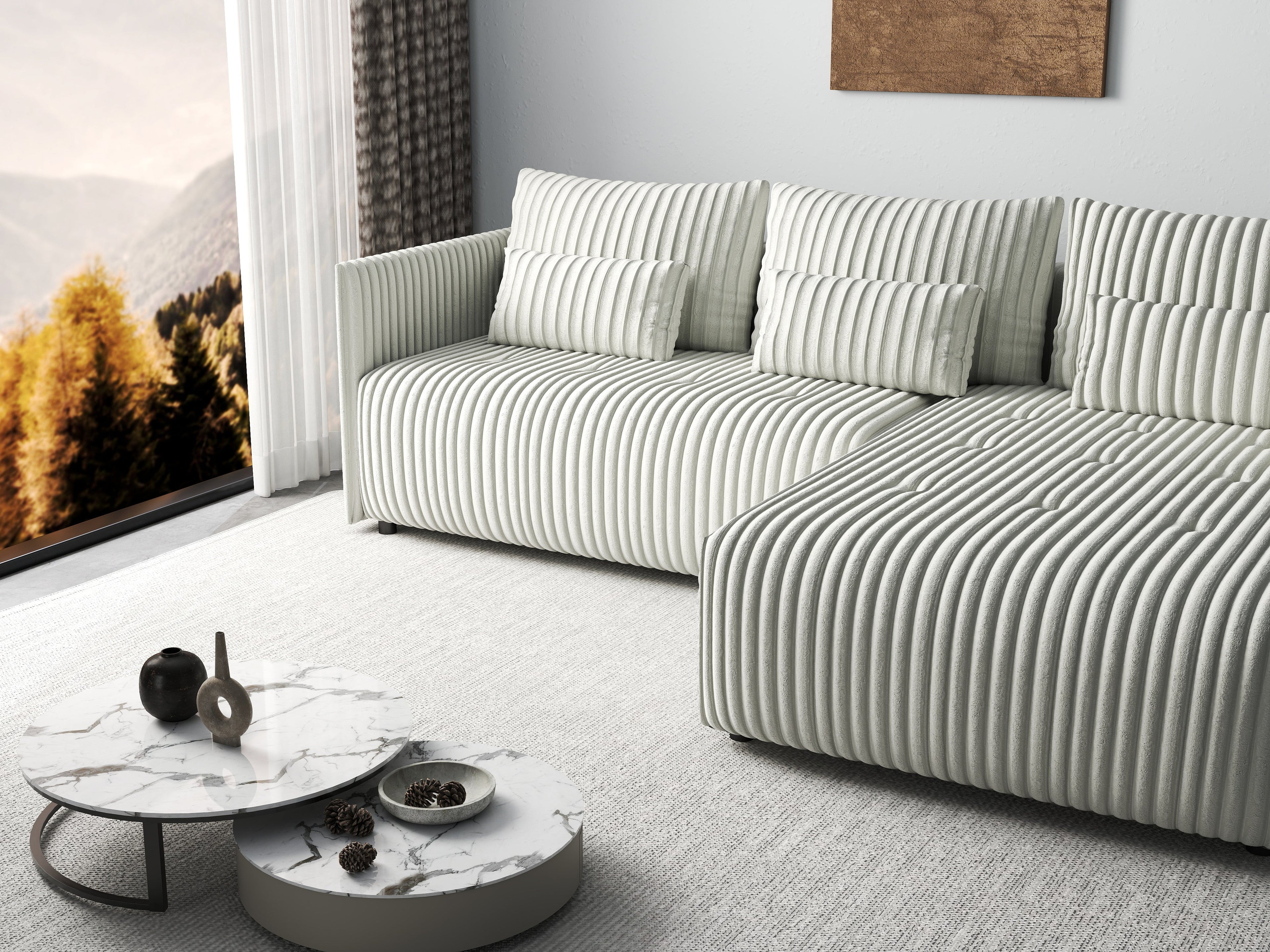 Colțar extensibil dumonde cu ladă de depozitare si sezut confortabil din spuma high-density, Malta Ambience White II 235x185 cm