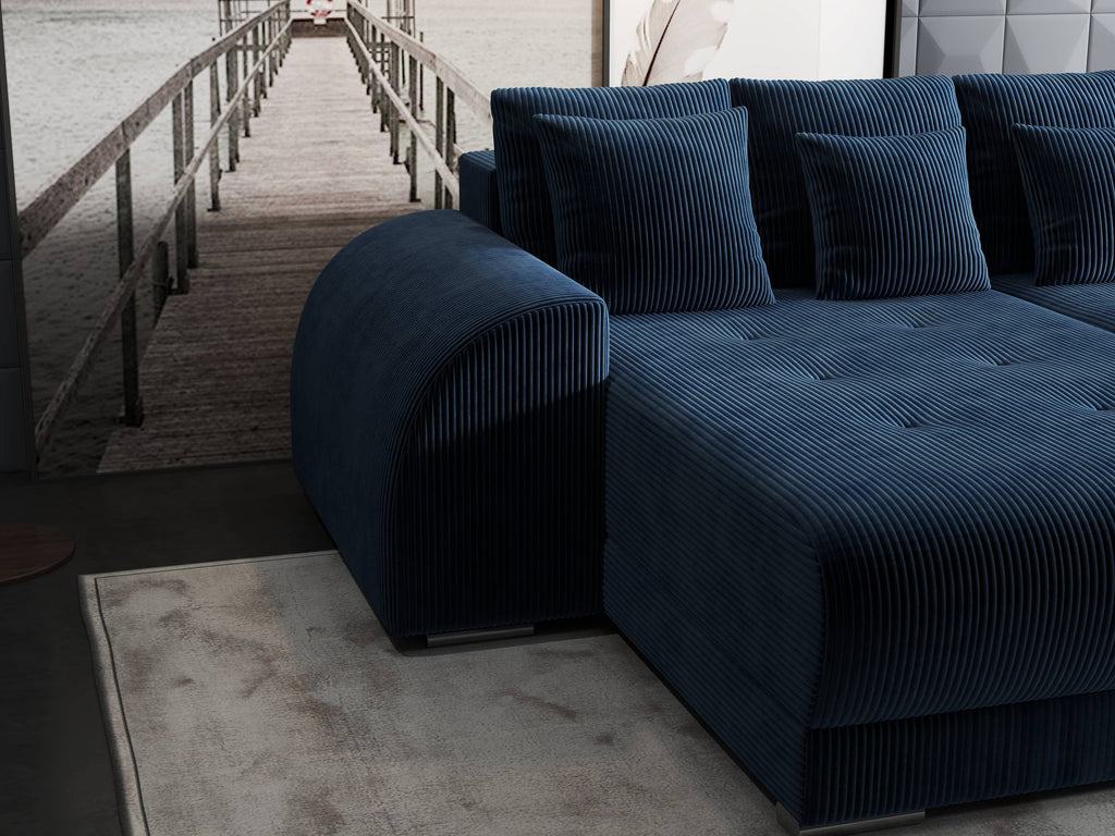 Colțar extensibil dumonde cu ladă de depozitare si sezut confortabil din spuma high-density, Verona Zoom Albastru 290x185 cm