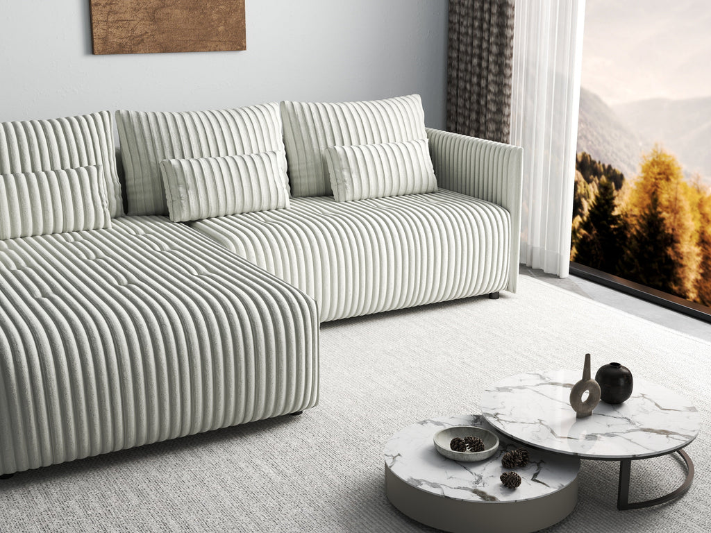 Colțar extensibil dumonde cu ladă de depozitare si sezut confortabil din spuma high-density, Malta Ambience White 235x185 cm