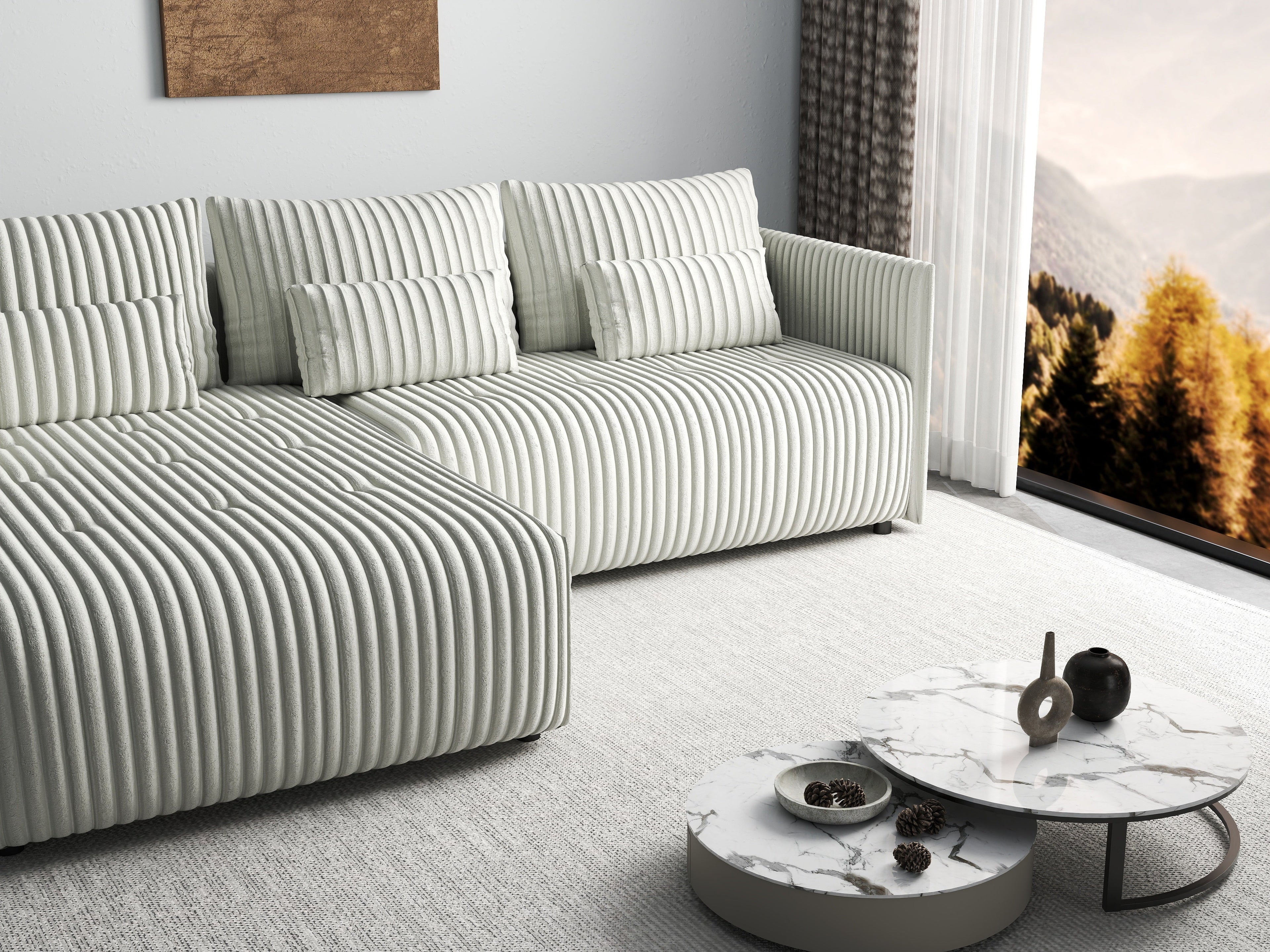 Colțar extensibil dumonde cu ladă de depozitare si sezut confortabil din spuma high-density, Malta Ambience White 235x185 cm