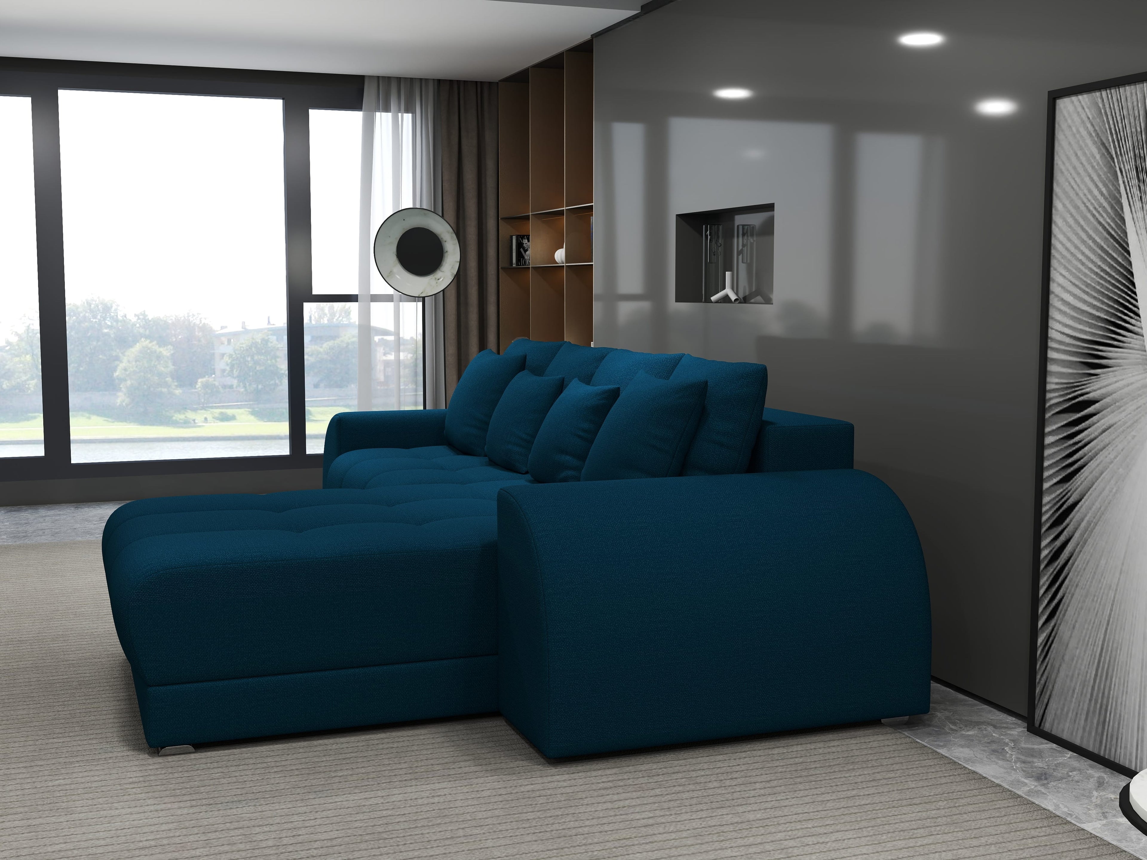 Colțar extensibil dumonde cu ladă de depozitare si sezut confortabil din spuma high-density, Verona Enjoy Petrol II 290x185 cm