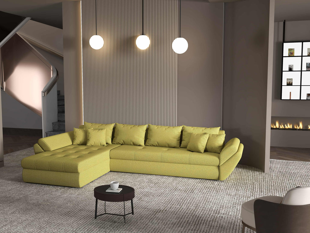 Colțar extensibil dumonde cu ladă de depozitare si sezut confortabil din spuma high-density, Loana XL Enjoy Verde 335x185 cm