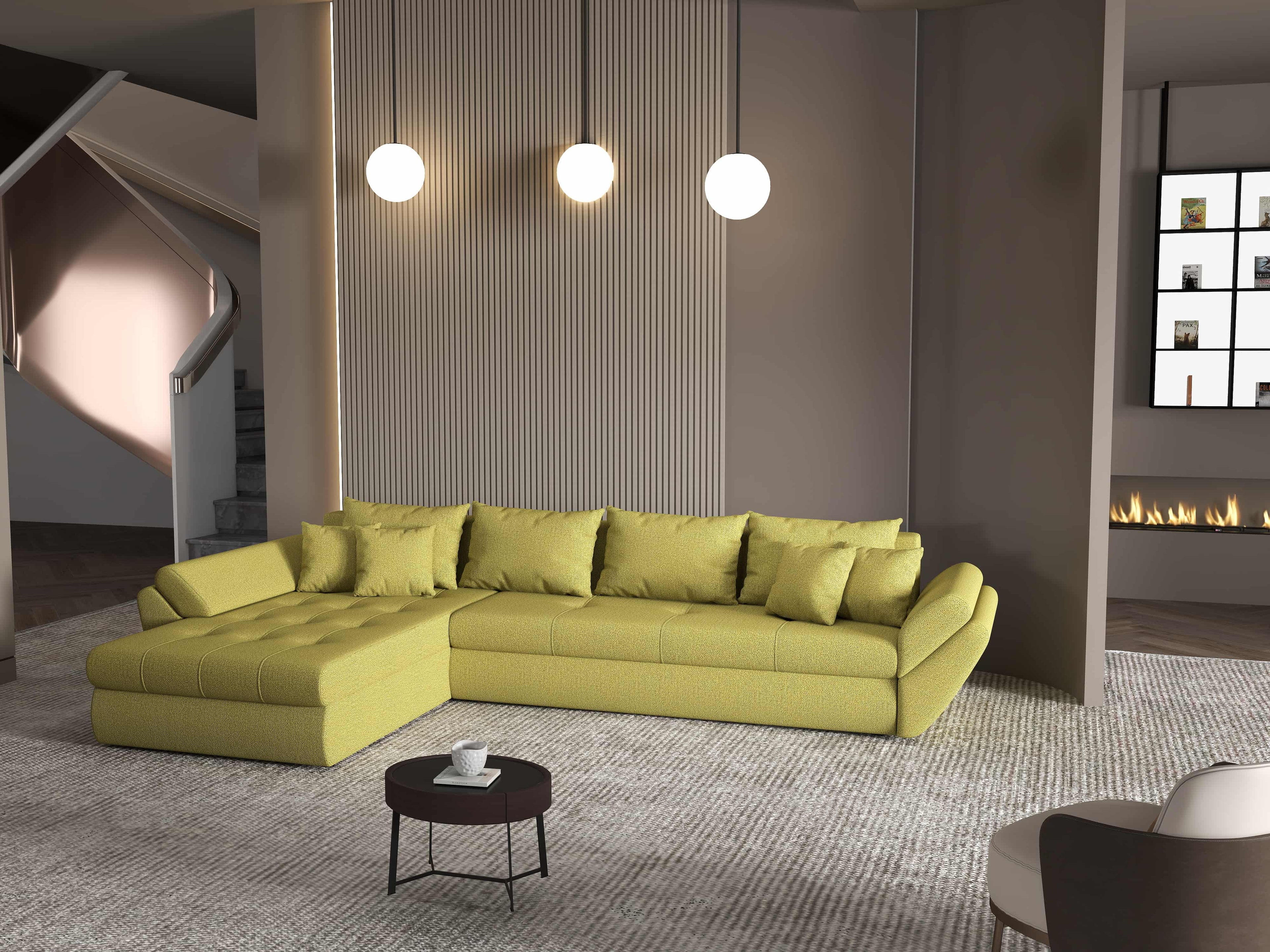 Colțar extensibil dumonde cu ladă de depozitare si sezut confortabil din spuma high-density, Loana XL Enjoy Verde 335x185 cm