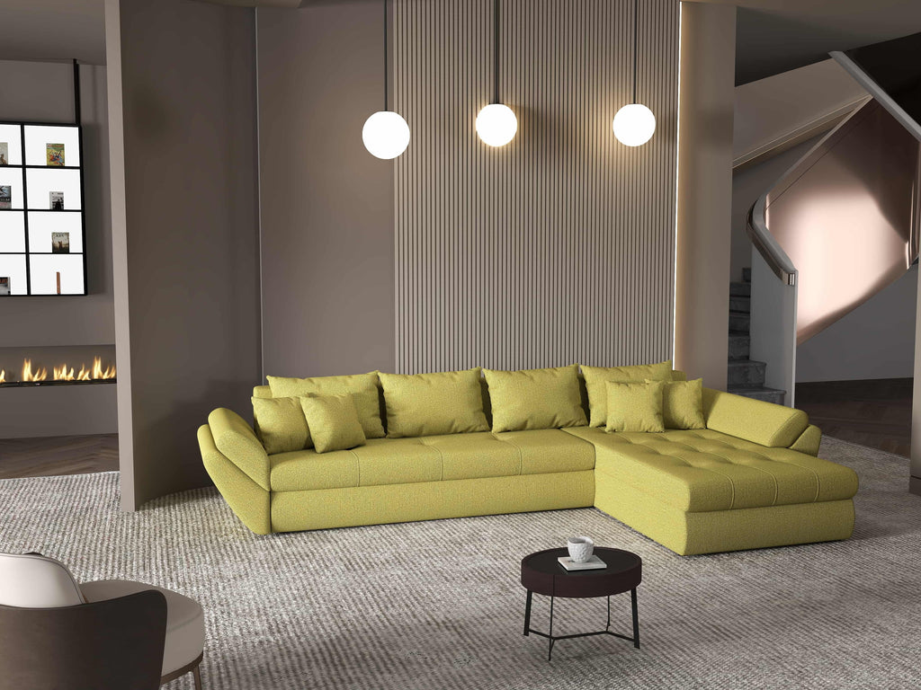 Colțar extensibil dumonde cu ladă de depozitare si sezut confortabil din spuma high-density, Loana XL Enjoy Verde II 335x185 cm