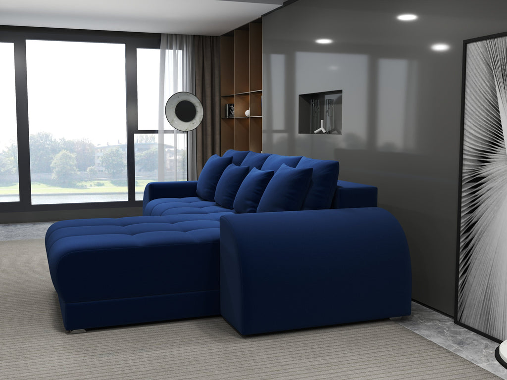 Colțar extensibil dumonde cu ladă de depozitare si sezut confortabil din spuma high-density, Verona Royal Albastru II 290x185 cm