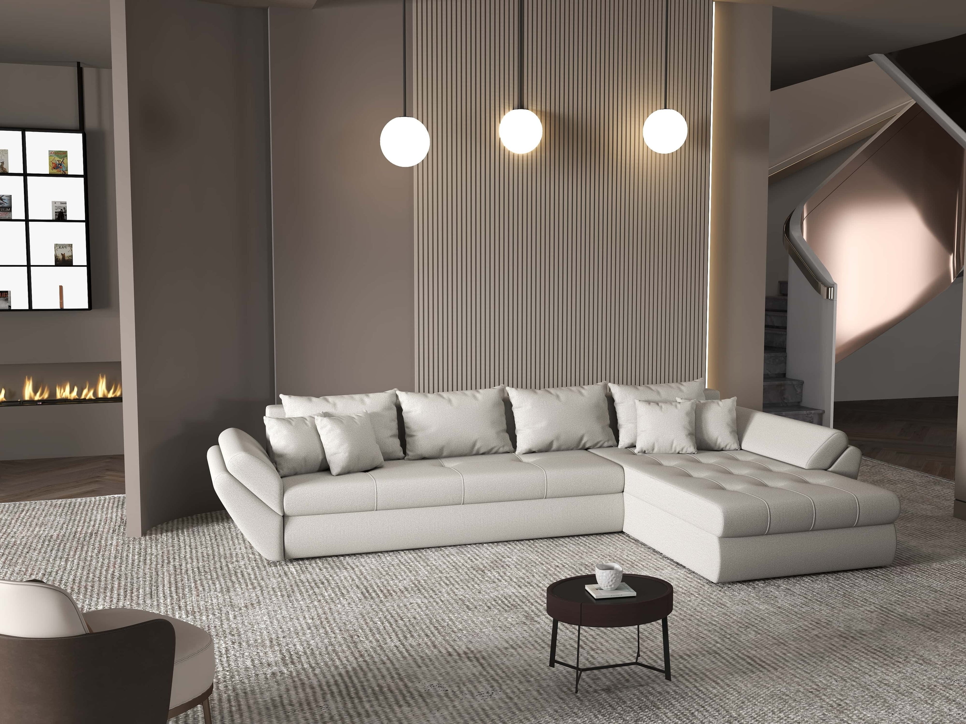 Colțar extensibil dumonde cu ladă de depozitare si sezut confortabil din spuma high-density, Loana XL Enjoy Beige II 335x185 cm