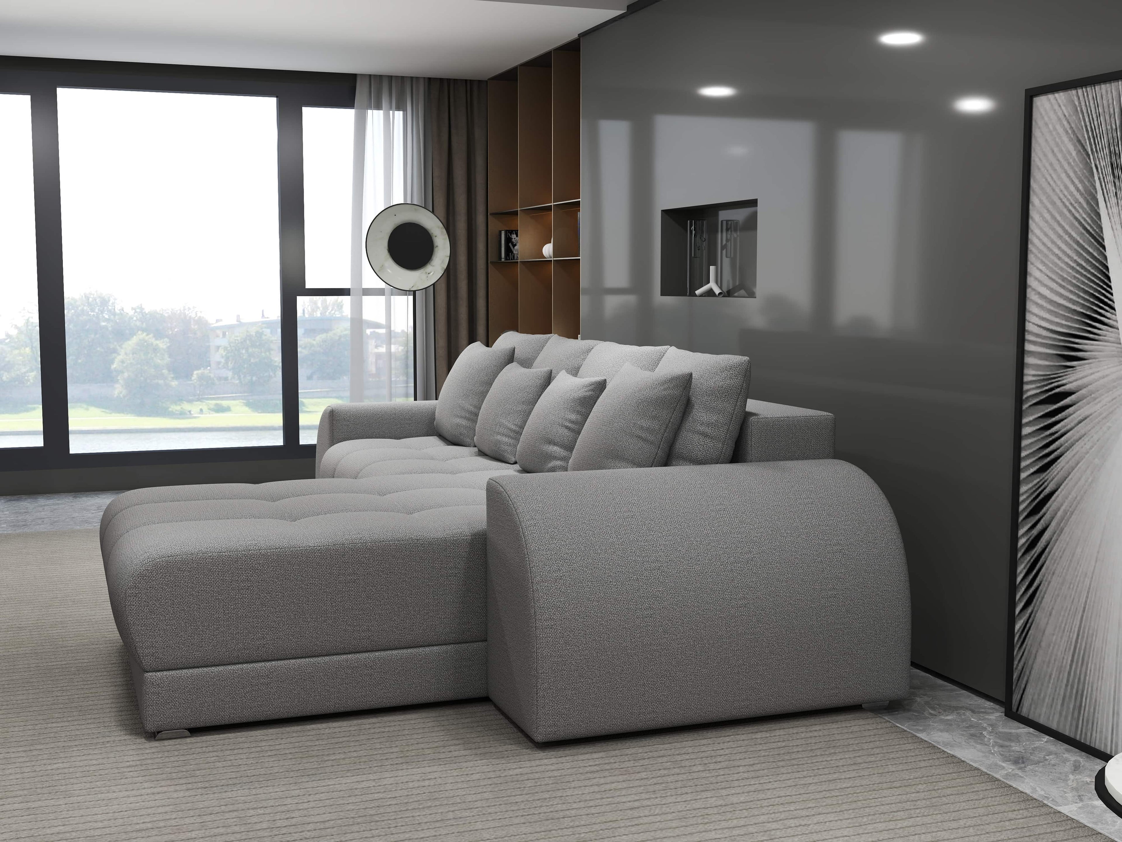 Colțar extensibil dumonde cu ladă de depozitare si sezut confortabil din spuma high-density, Verona Enjoy Gri II 290x185 cm