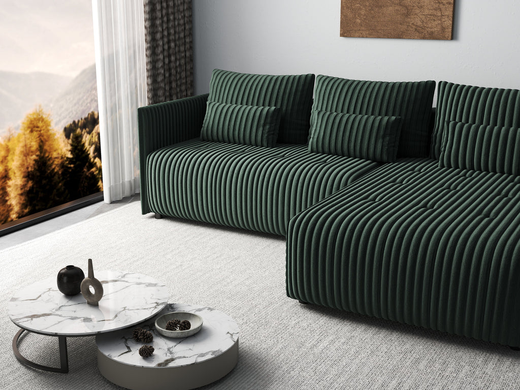 Colțar extensibil dumonde cu ladă de depozitare si sezut confortabil din spuma high-density, Malta Ambience Verde 235x185 cm