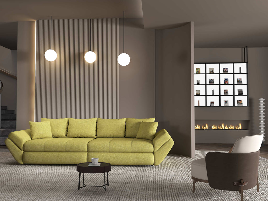 Canapea extensibilă dumonde cu ladă de depozitare si sezut confortabil din spuma high-density, Loana Enjoy Verde 300x100 cm