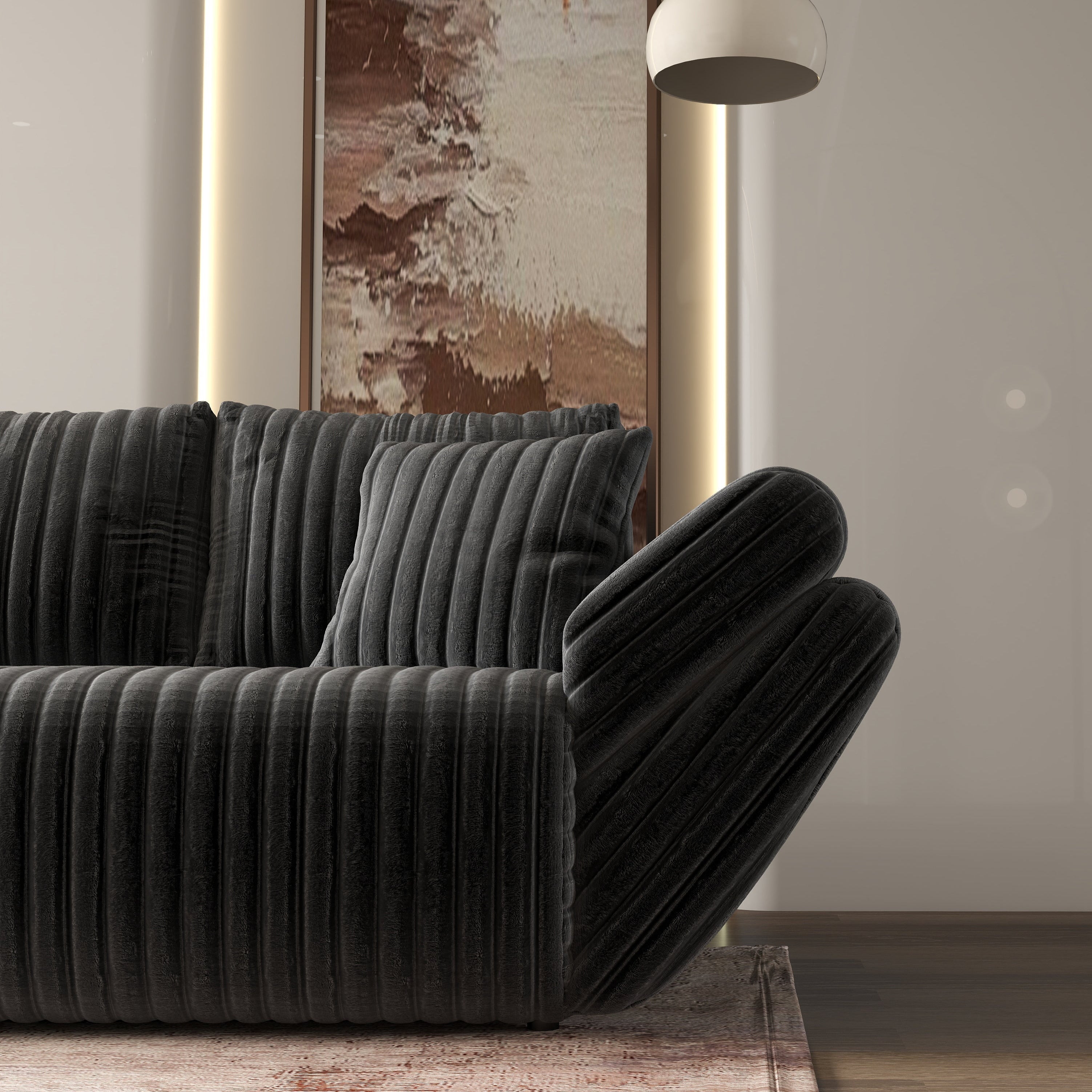 Canapea extensibilă dumonde cu ladă de depozitare si sezut confortabil din spuma high-density, Berlin Ambience Grey 300x100 cm