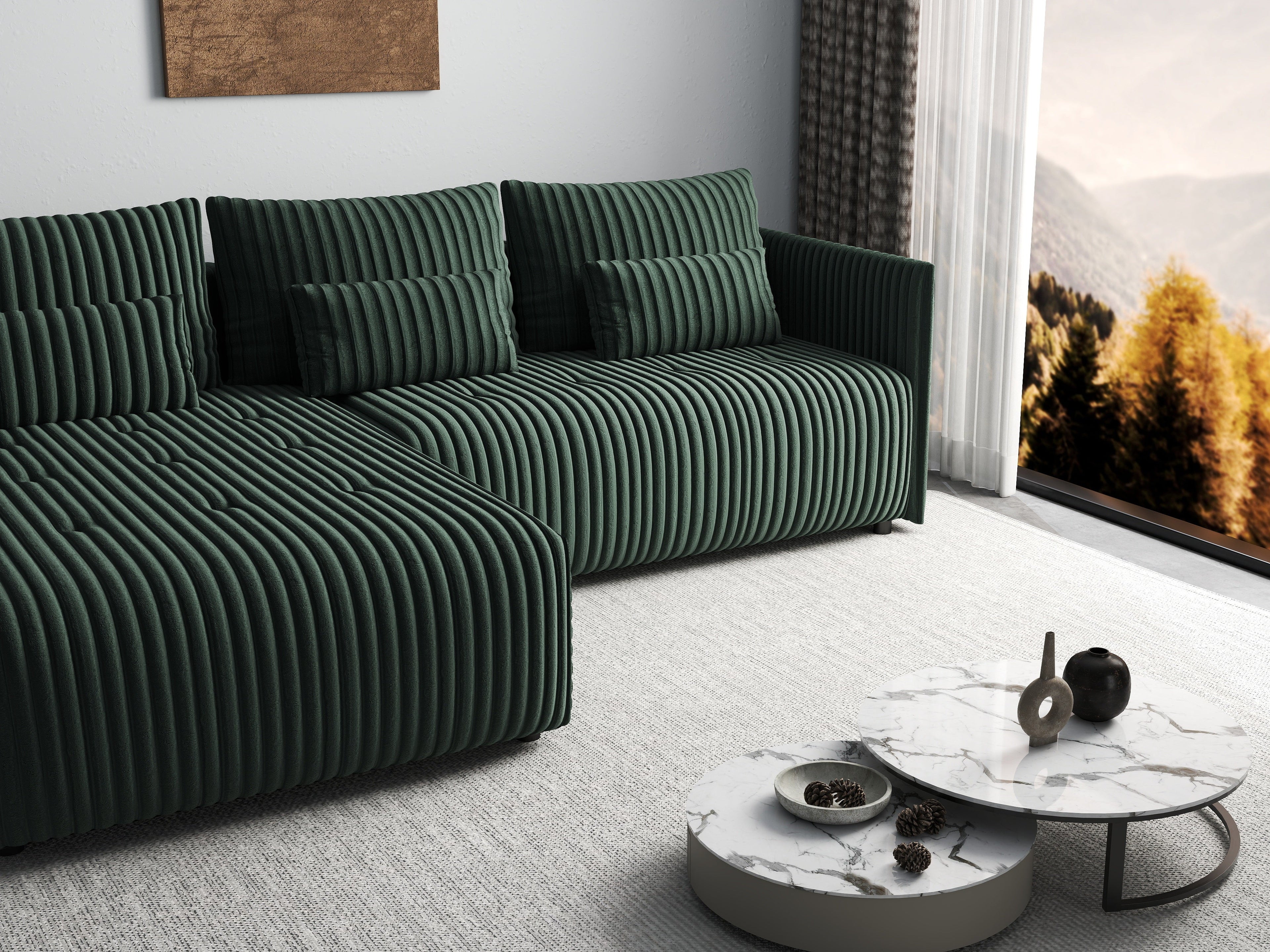 Colțar extensibil dumonde cu ladă de depozitare si sezut confortabil din spuma high-density, Malta Ambience Verde II 235x185 cm