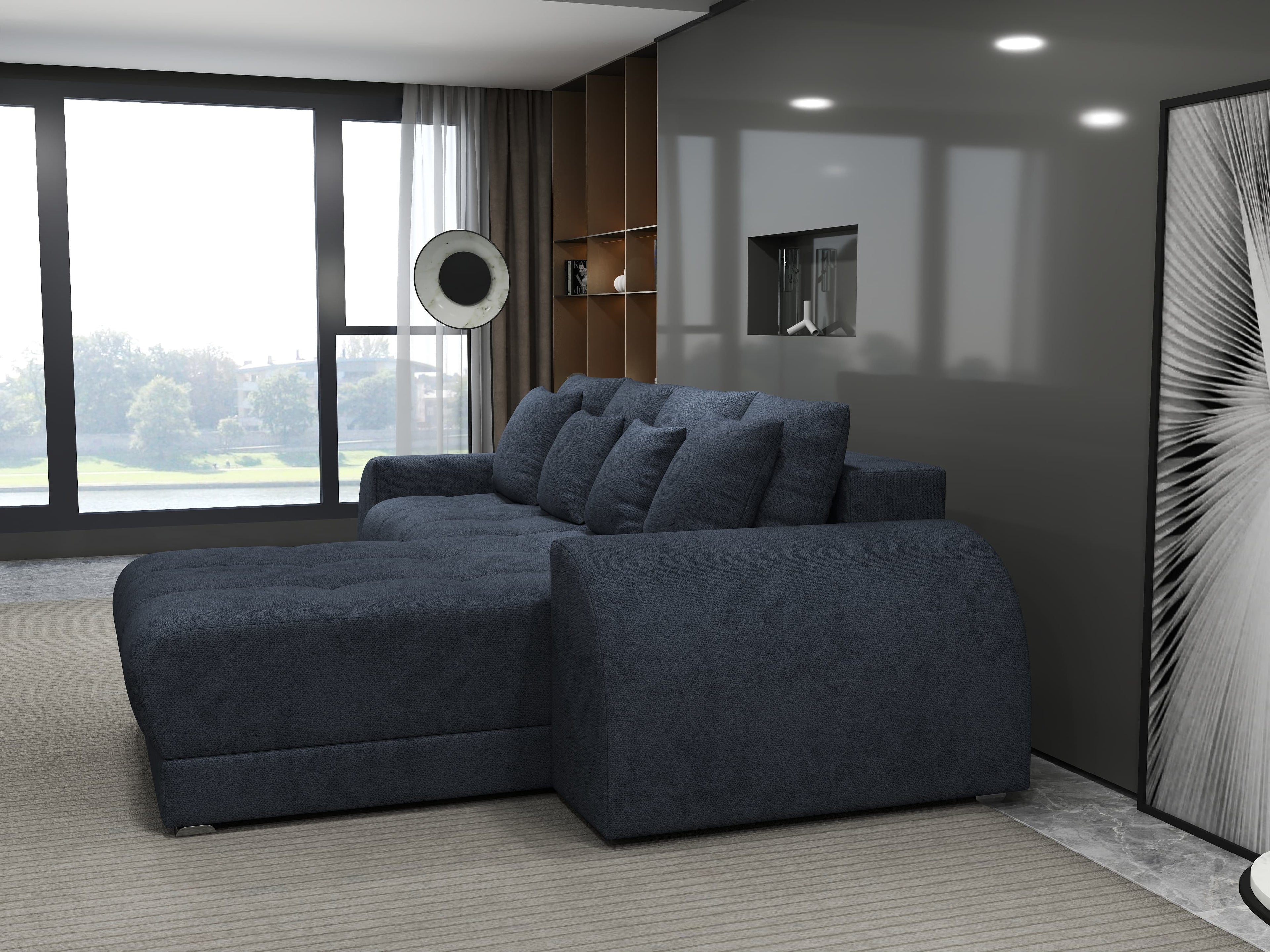 Colțar extensibil dumonde cu ladă de depozitare si sezut confortabil din spuma high-density, Verona Enjoy Antracit II 290x185 cm