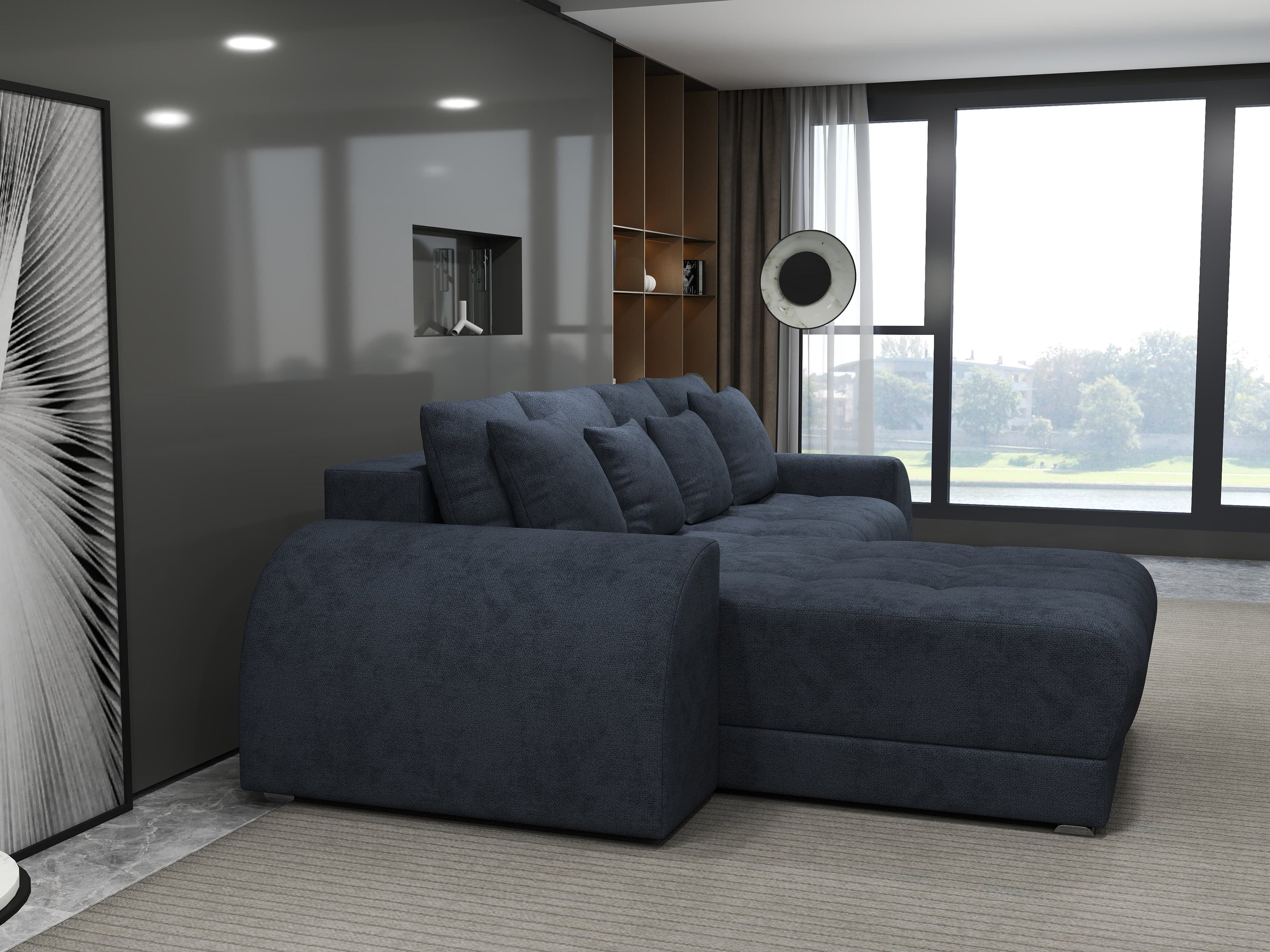 Colțar extensibil dumonde cu ladă de depozitare si sezut confortabil din spuma high-density, Verona Enjoy Antracit 290x185 cm
