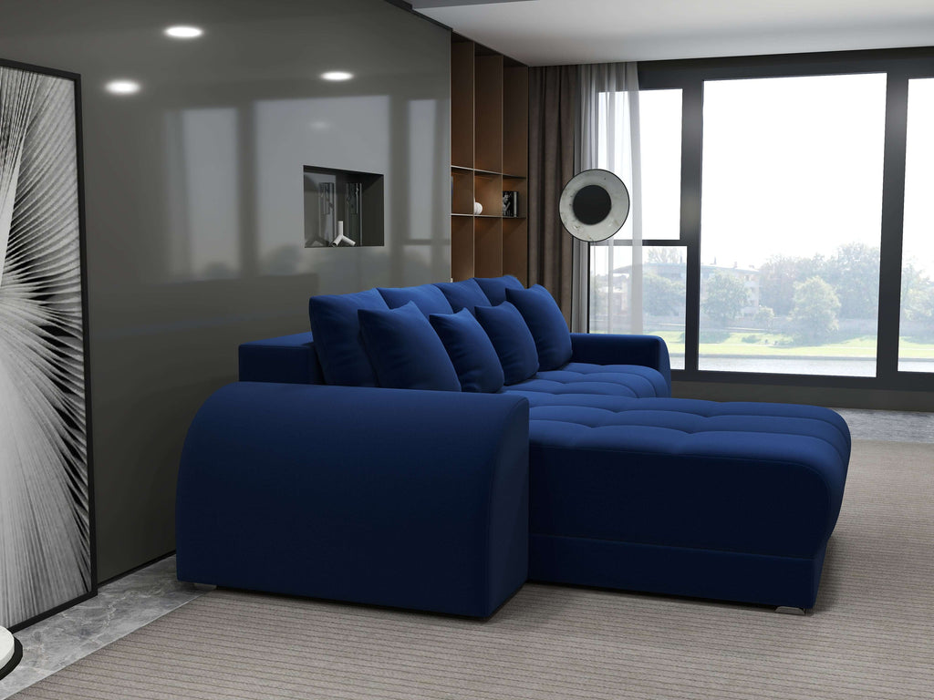 Colțar extensibil dumonde cu ladă de depozitare si sezut confortabil din spuma high-density, Verona Royal Albastru 290x185 cm