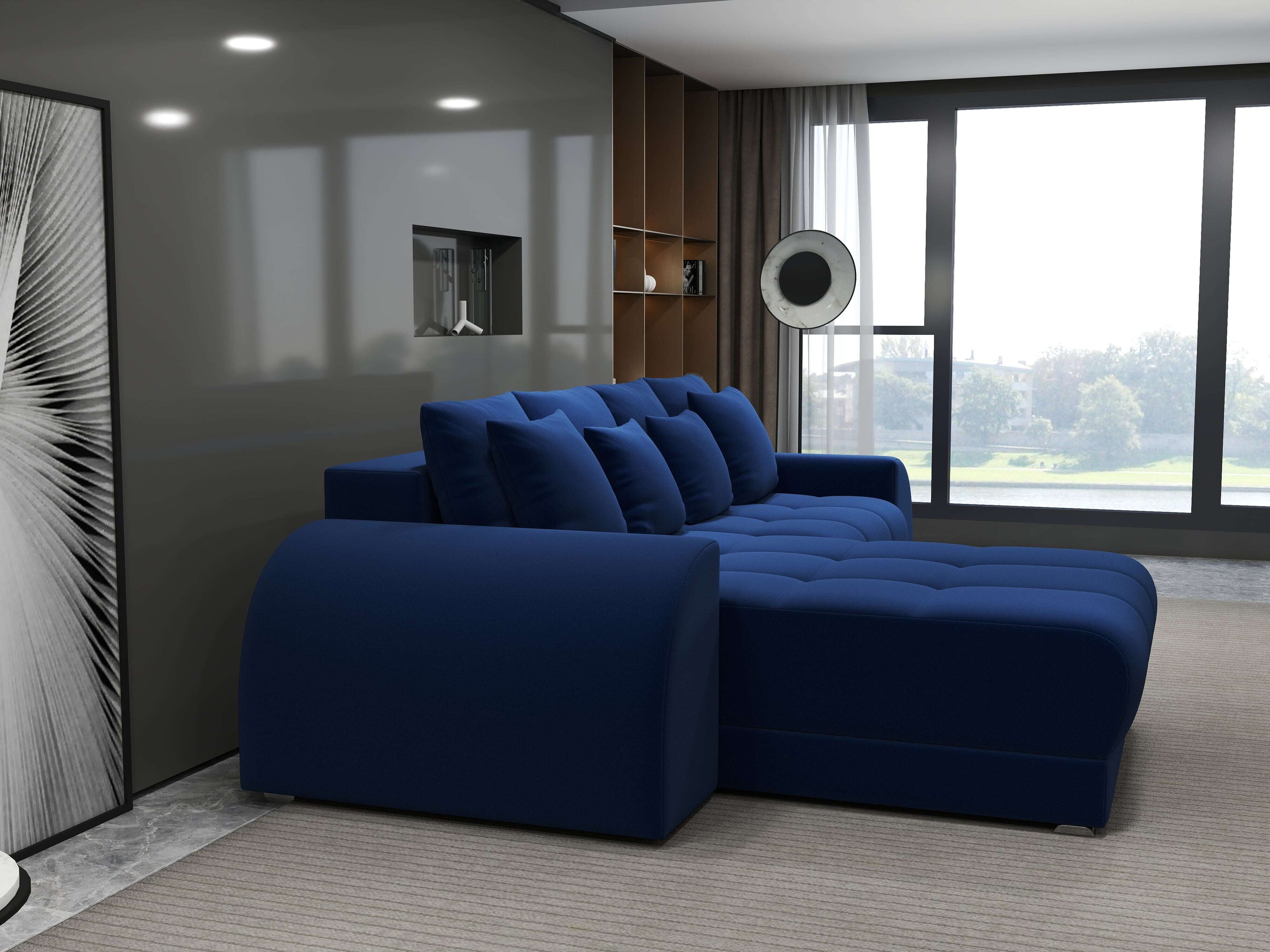 Colțar extensibil dumonde cu ladă de depozitare si sezut confortabil din spuma high-density, Verona Royal Albastru 290x185 cm
