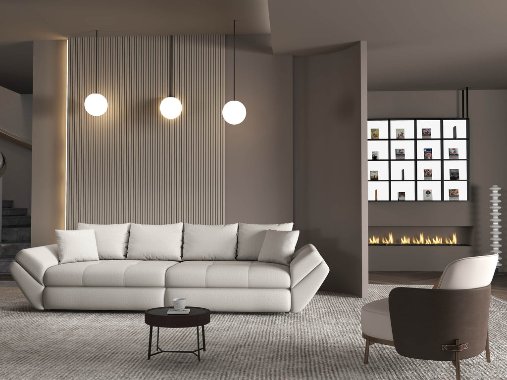 Canapea extensibilă dumonde cu ladă de depozitare si sezut confortabil din spuma high-density, Loana Enjoy Bej 300x100 cm