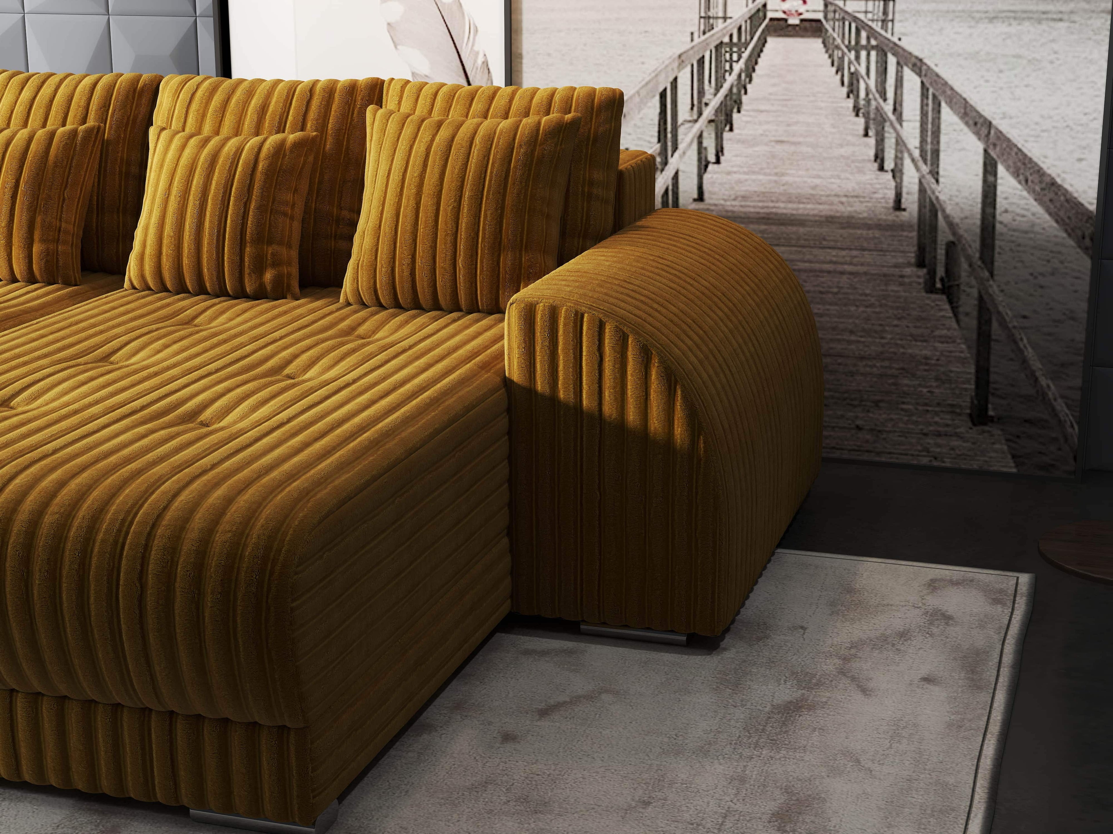 Colțar extensibil dumonde cu ladă de depozitare si sezut confortabil din spuma high-density, Verona Ambience Mustar II 290x185 cm