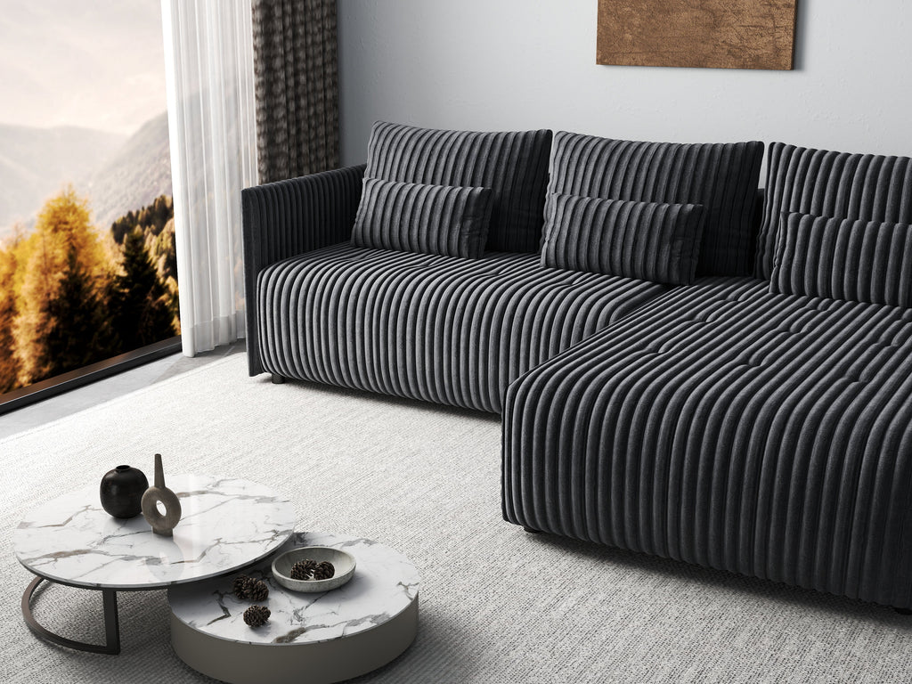 Colțar extensibil dumonde cu ladă de depozitare si sezut confortabil din spuma high-density, Malta Ambience Grey 235x185 cm