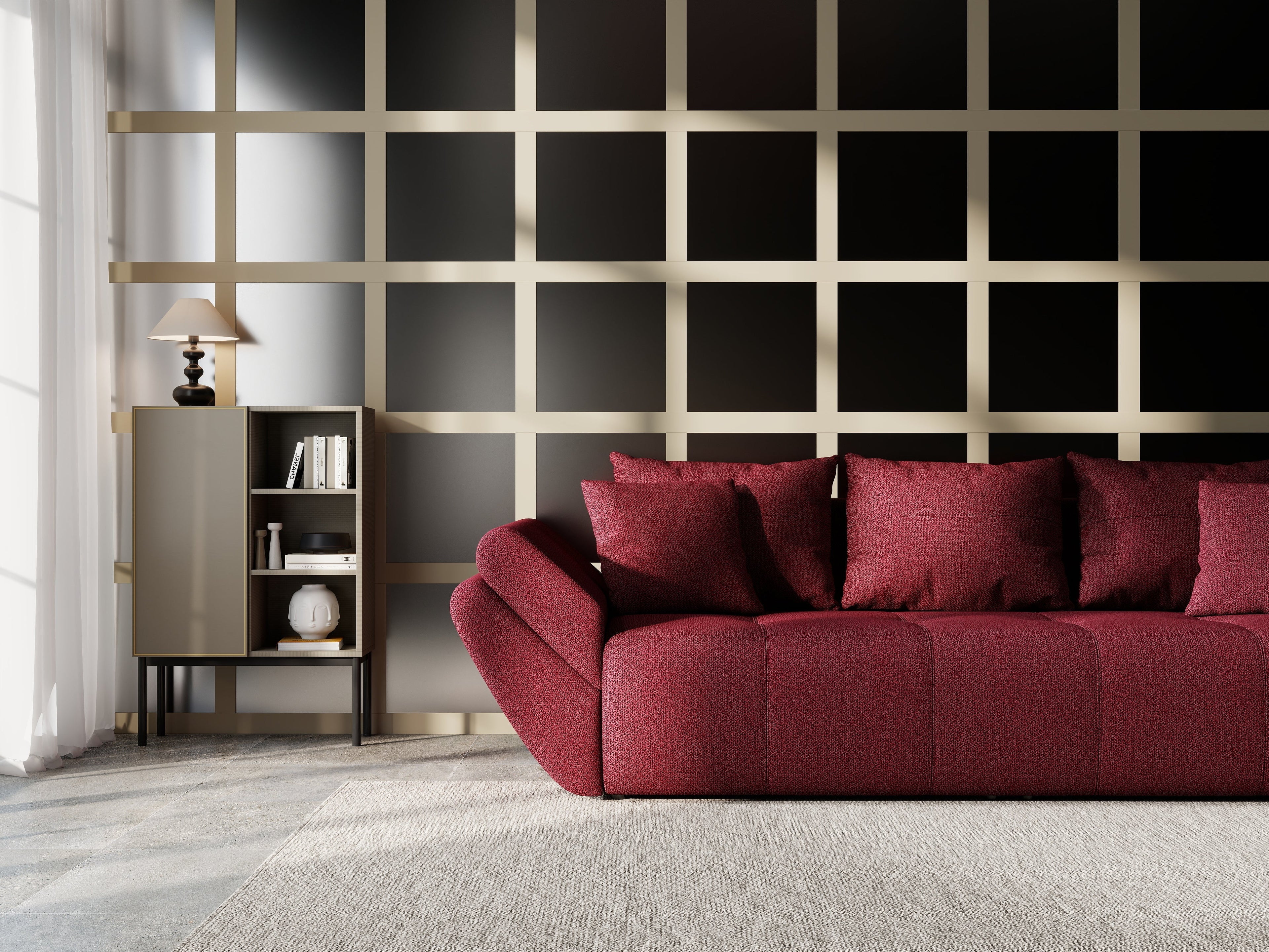 Canapea extensibilă dumonde cu ladă de depozitare si sezut confortabil din spuma high-density, Berlin Enjoy Winery 250x100 cm