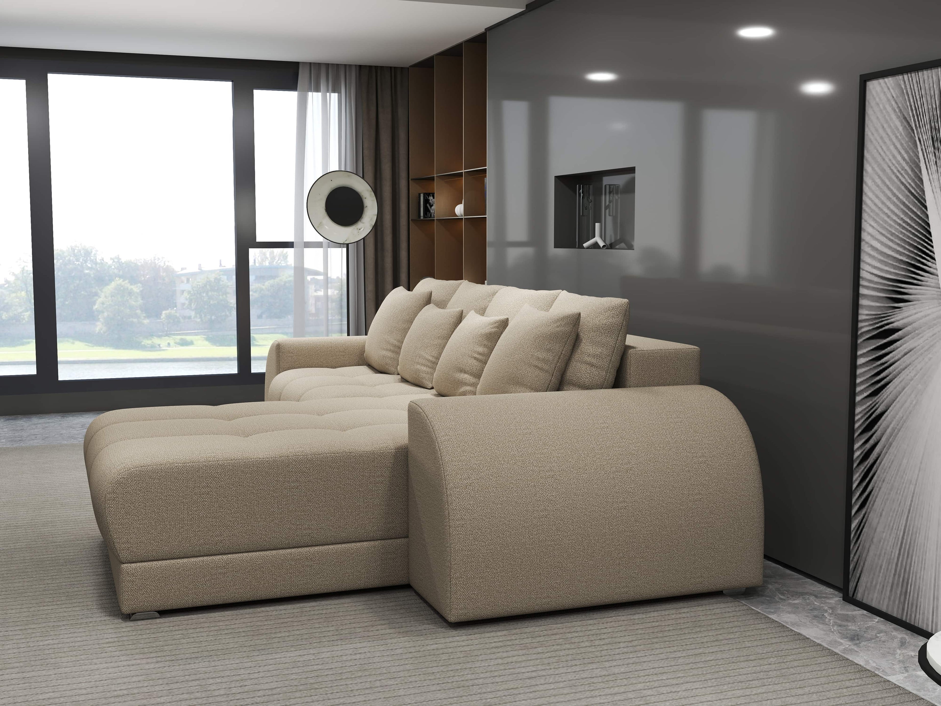 Colțar extensibil dumonde cu ladă de depozitare si sezut confortabil din spuma high-density, Verona Enjoy Camel II 290x185 cm