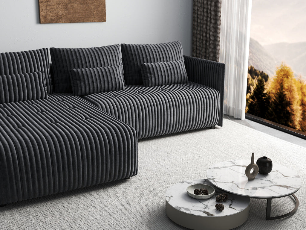 Colțar extensibil dumonde cu ladă de depozitare si sezut confortabil din spuma high-density, Malta Ambience Grey 235x185 cm