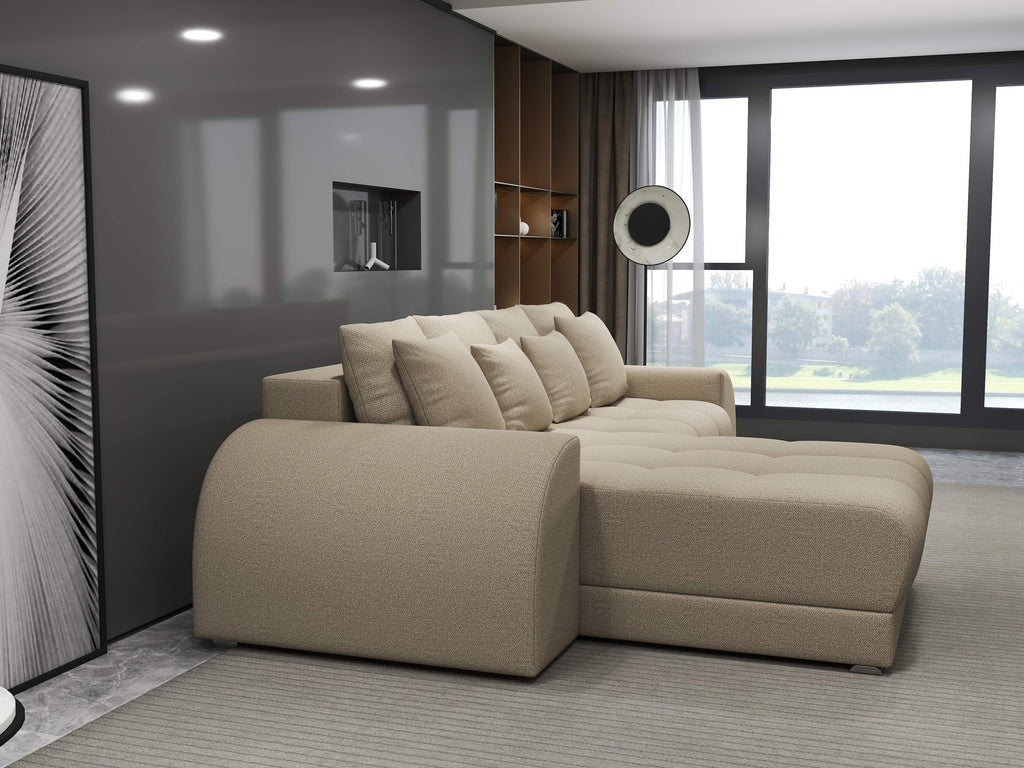 Colțar extensibil dumonde cu ladă de depozitare si sezut confortabil din spuma high-density, Verona Enjoy Camel 290x185 cm