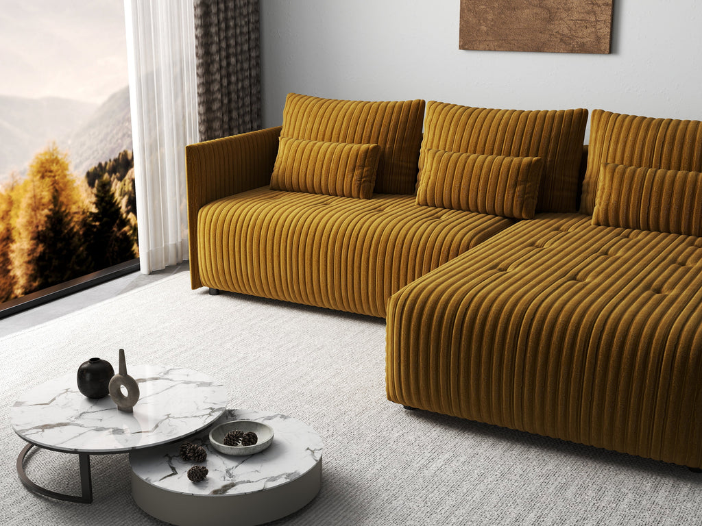 Colțar extensibil dumonde cu ladă de depozitare si sezut confortabil din spuma high-density, Malta Ambience Mustard II 235x185 cm