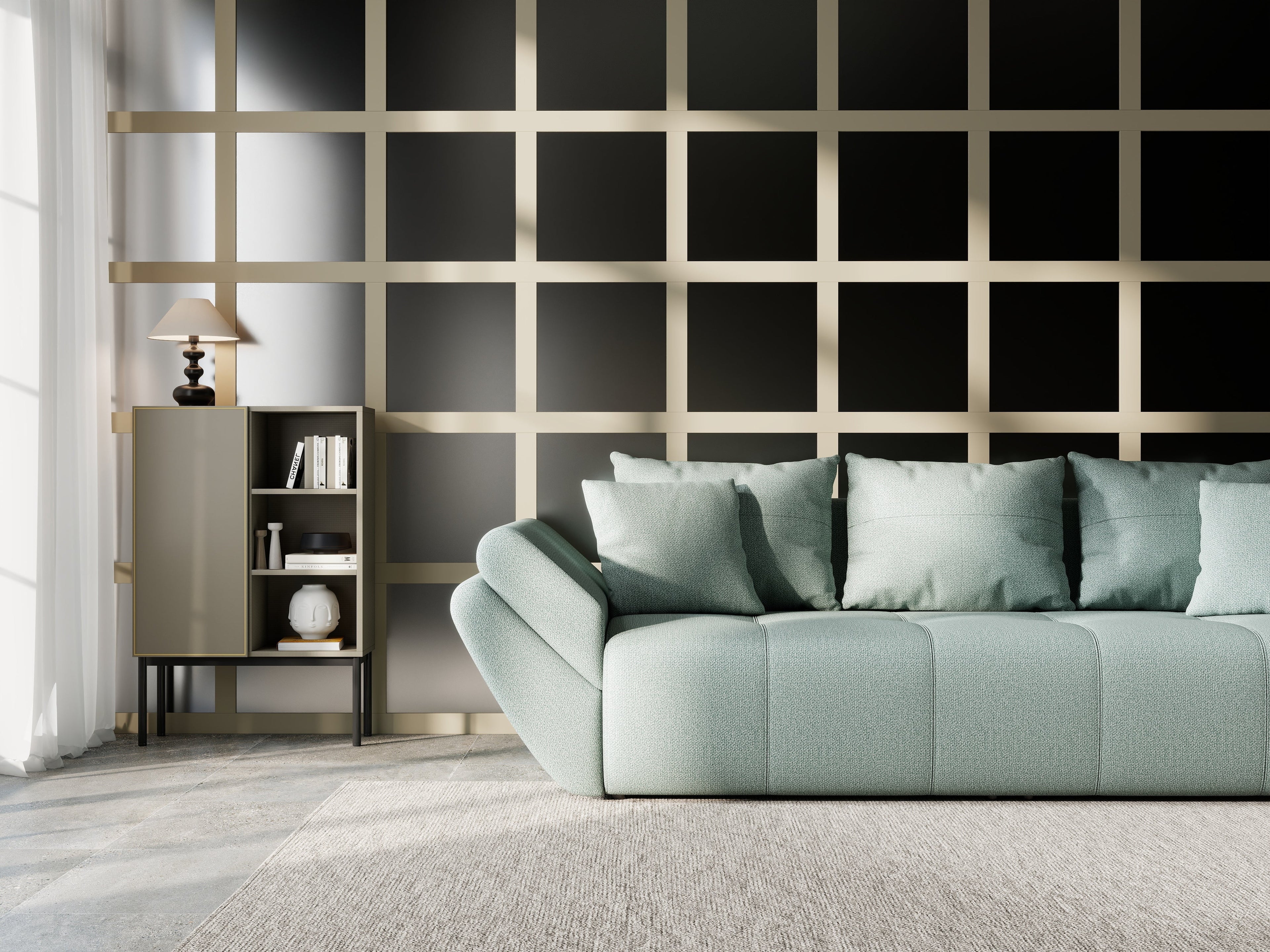 Canapea extensibilă dumonde cu ladă de depozitare si sezut confortabil din spuma high-density, Berlin Enjoy Mint 250x100 cm