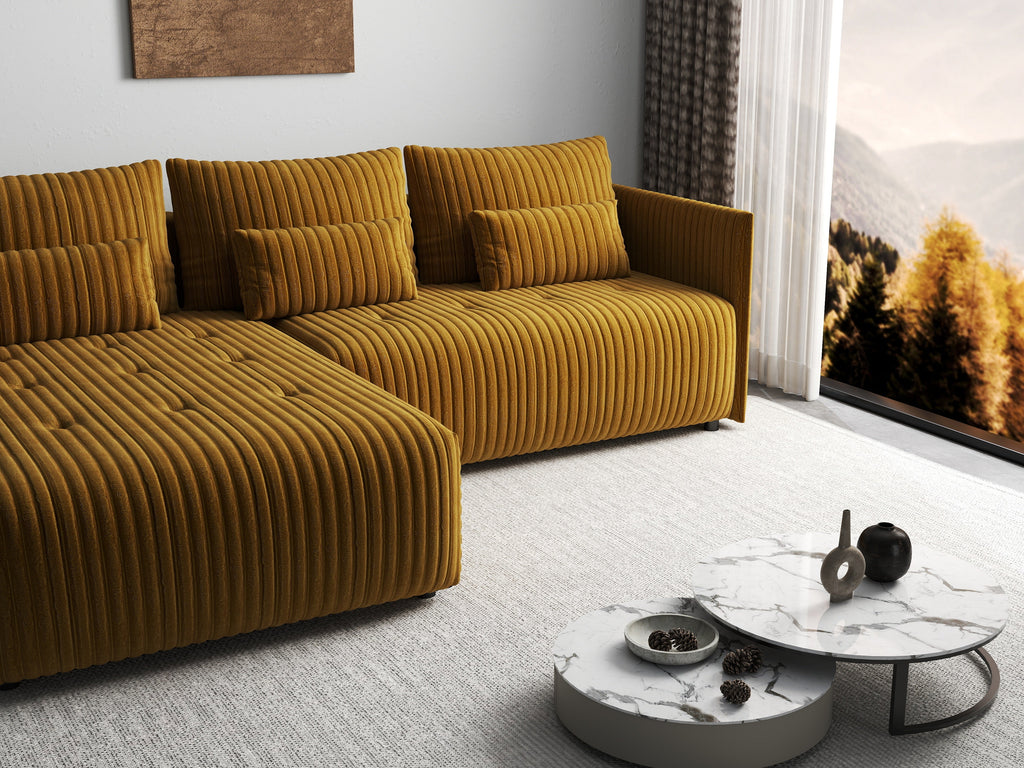Colțar extensibil dumonde cu ladă de depozitare si sezut confortabil din spuma high-density, Malta Ambience Mustard 235x185 cm