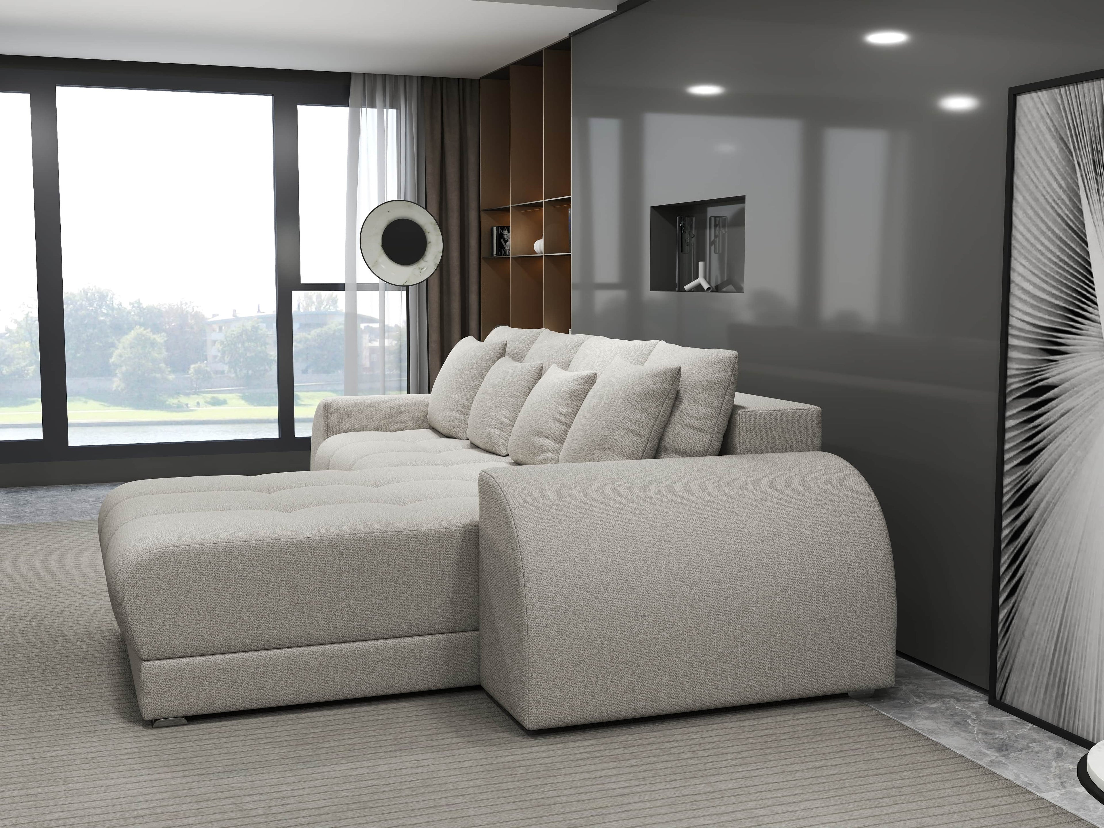 Colțar extensibil dumonde cu ladă de depozitare si sezut confortabil din spuma high-density, Verona Enjoy Bej II 290x185 cm