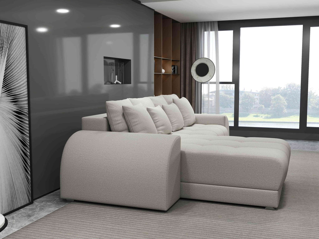 Colțar extensibil dumonde cu ladă de depozitare si sezut confortabil din spuma high-density, Verona Enjoy Bej 290x185 cm