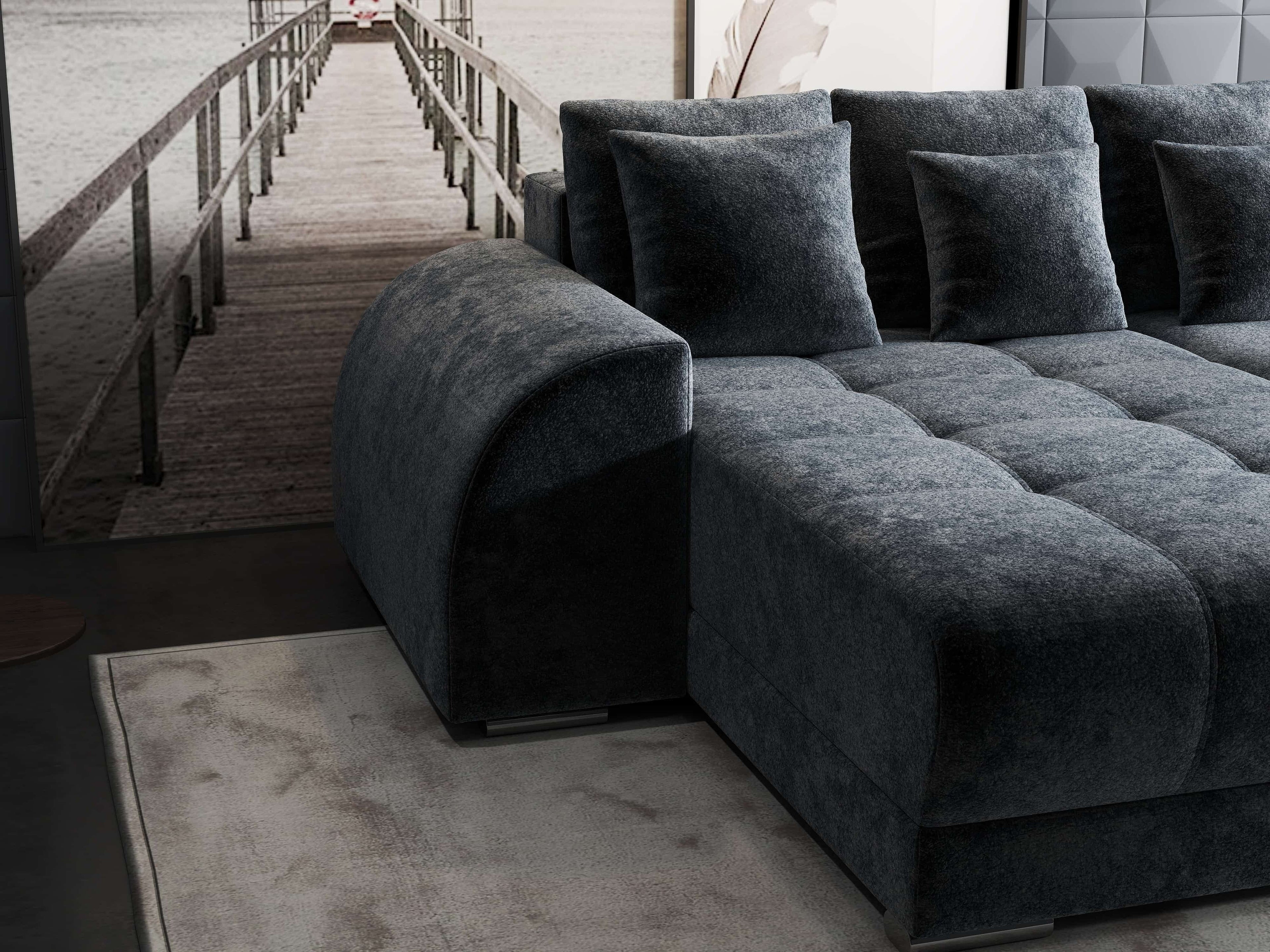 Colțar extensibil dumonde cu ladă de depozitare si sezut confortabil din spuma high-density, Verona Euphoria Grafit 290x185 cm