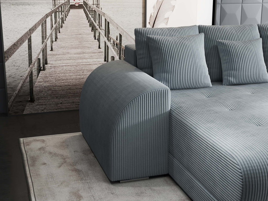 Colțar extensibil dumonde cu ladă de depozitare si sezut confortabil din spuma high-density, Verona Zoom Gri 290x185 cm