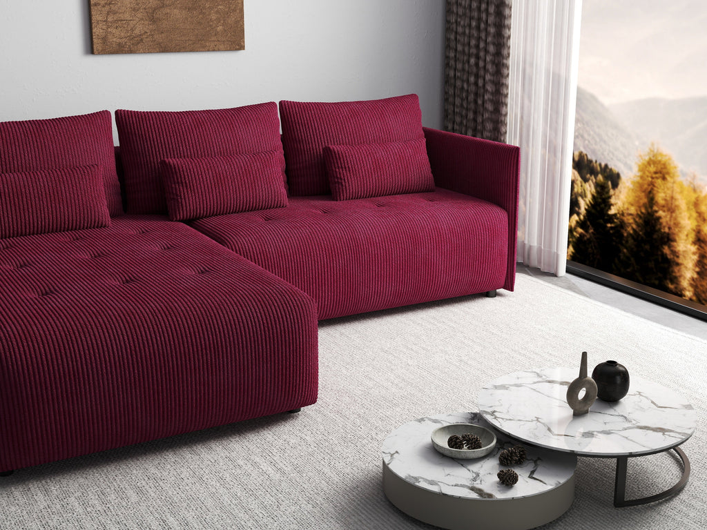 Colțar extensibil dumonde cu ladă de depozitare si sezut confortabil din spuma high-density, Malta Zoom Red 235x185 cm
