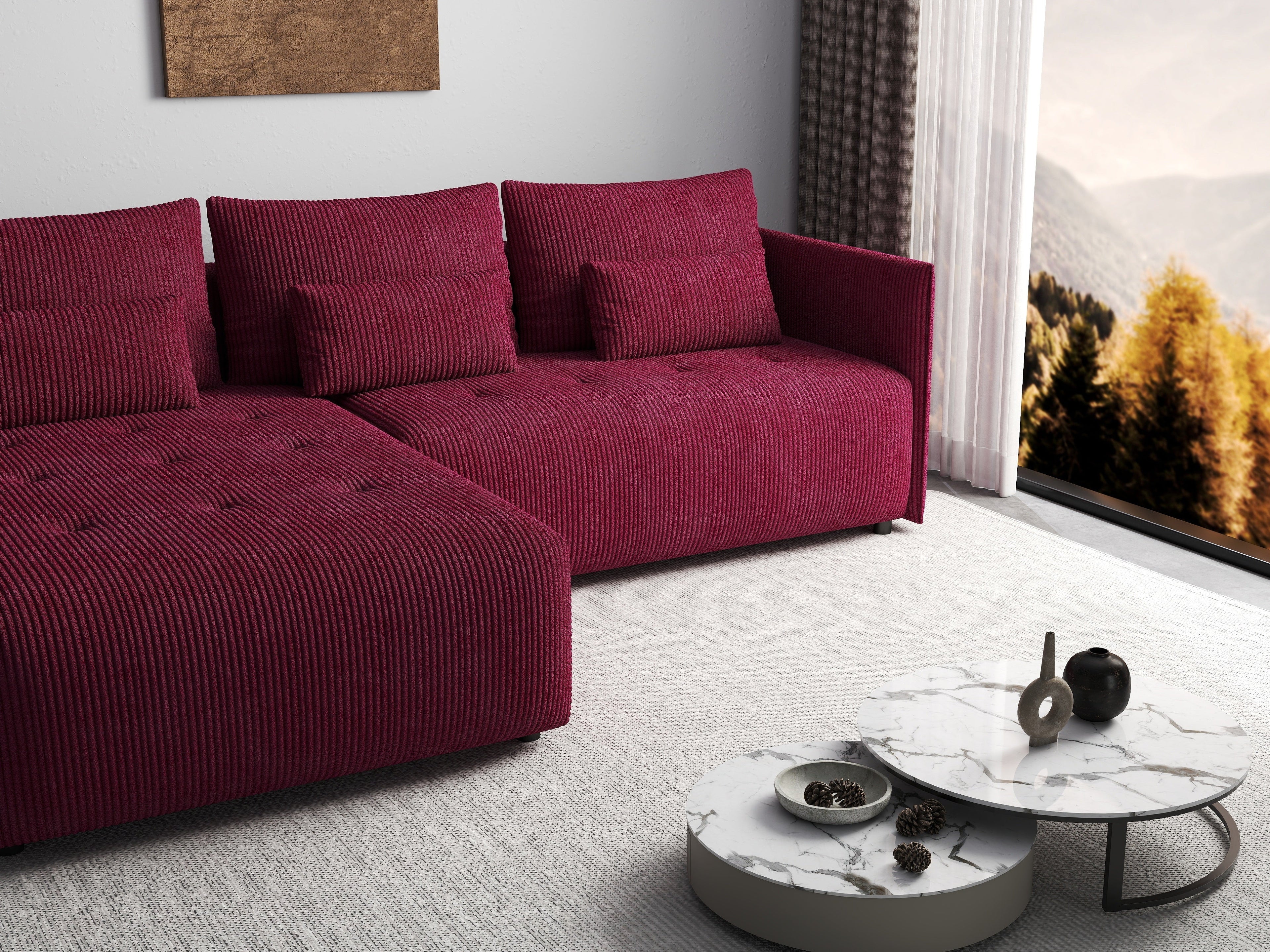 Colțar extensibil dumonde cu ladă de depozitare si sezut confortabil din spuma high-density, Malta Zoom Red 235x185 cm