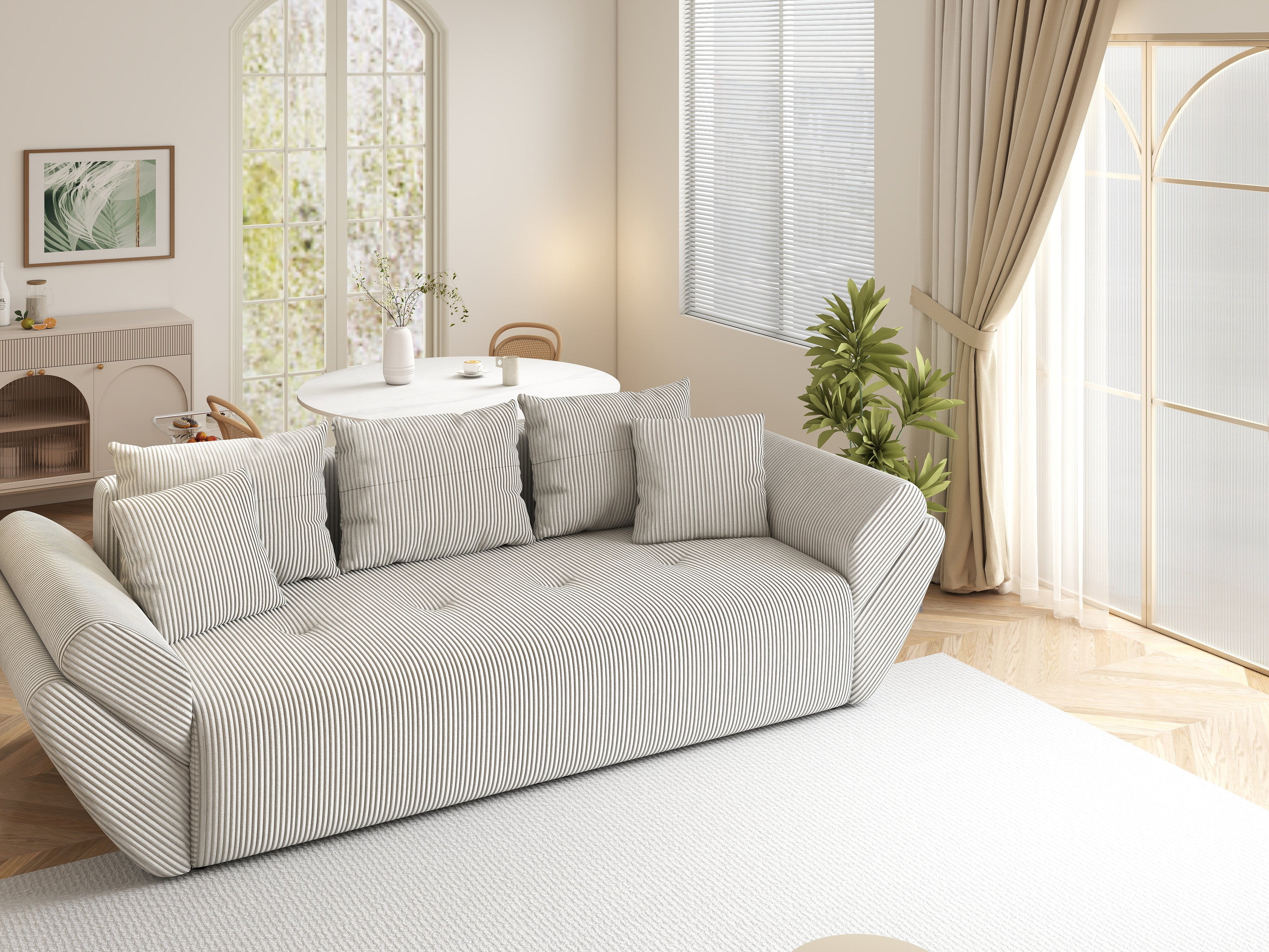 Canapea extensibilă dumonde cu ladă de depozitare si sezut confortabil din spuma high-density, Berlin Zoom Crem 250x100 cm