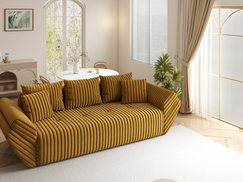 Canapea extensibilă dumonde cu ladă de depozitare si sezut confortabil din spuma high-density, Berlin Ambience Mustar 250x100 cm